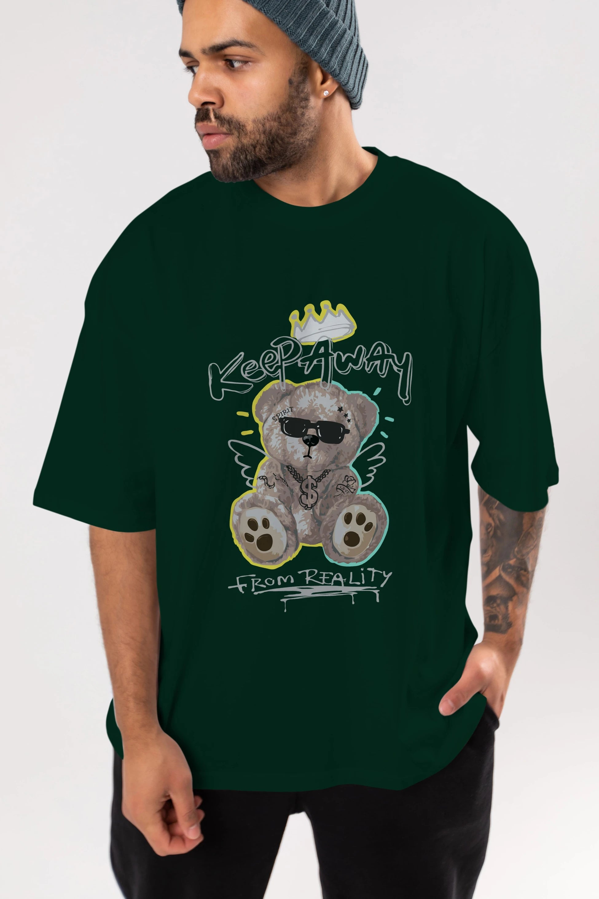 Keep Away Bear Ön Baskılı Oversize t-shirt Erkek Kadın Unisex