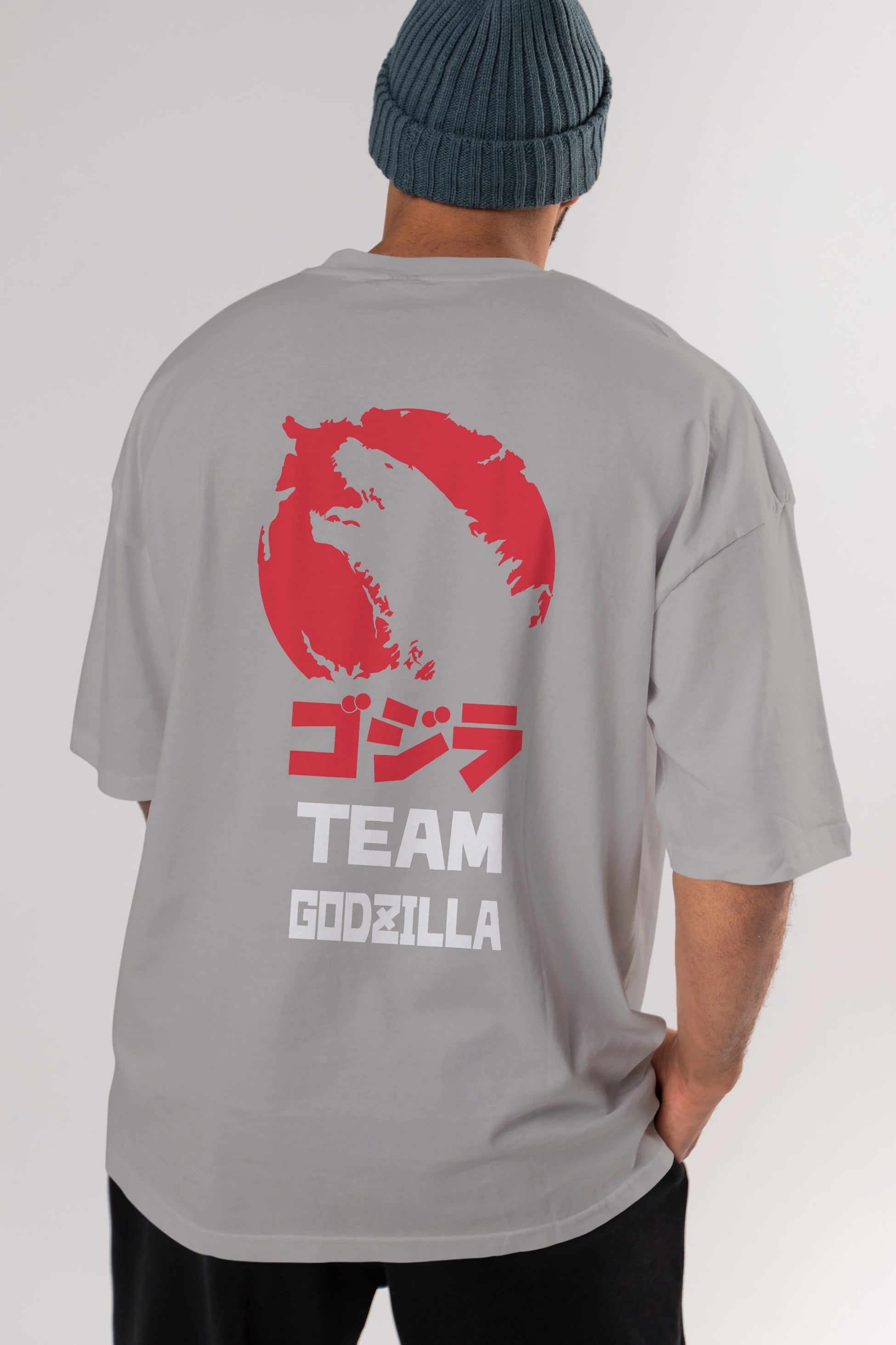 Team Godzilla Arka Baskılı Oversize t-shirt Erkek Kadın Unisex %100 Pamuk Bisiklet Yaka tişort
