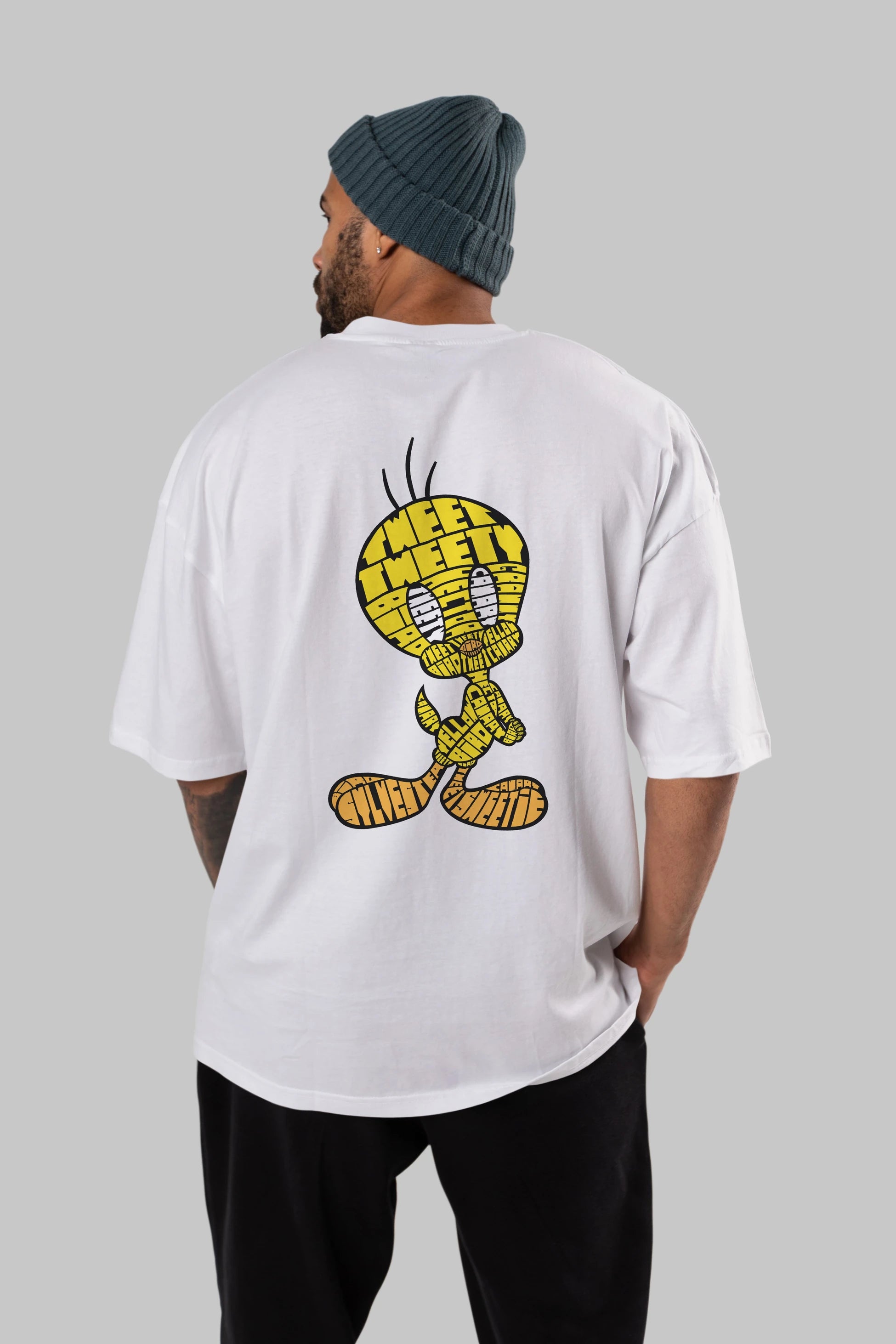 Tweety Arka Baskılı Oversize t-shirt %100 pamuk Erkek Kadın Unisex