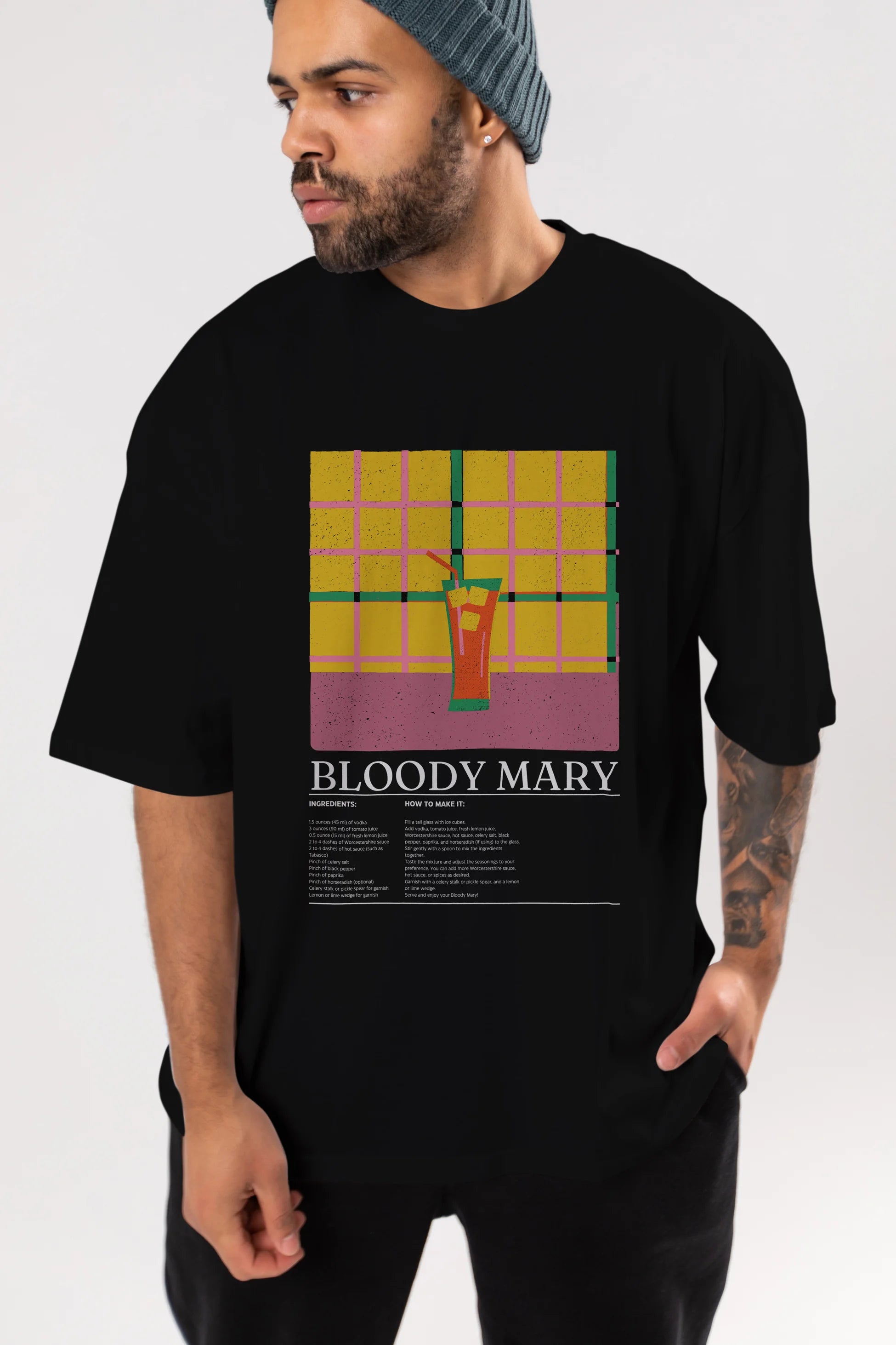 Bloody Mary Kokteyl Ön Baskılı Oversize t-shirt Erkek Kadın %100 Pamuk Bisiklet Yaka tişort