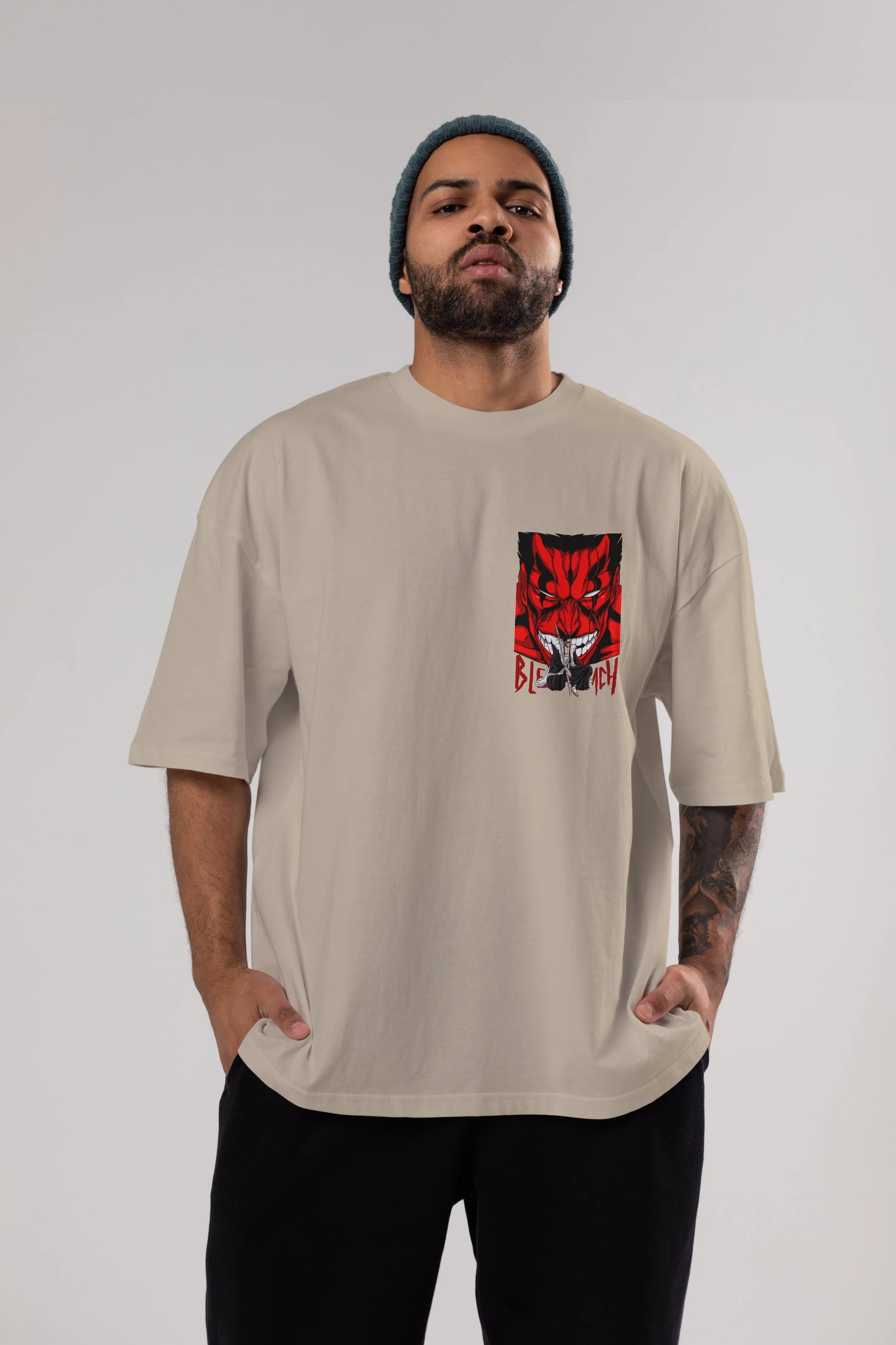 KENPACHI ZARAKI BLEACH Ön Sol Baskılı Oversize t-shirt Erkek Kadın Unisex %100 Pamuk Bisiklet Yaka tişort