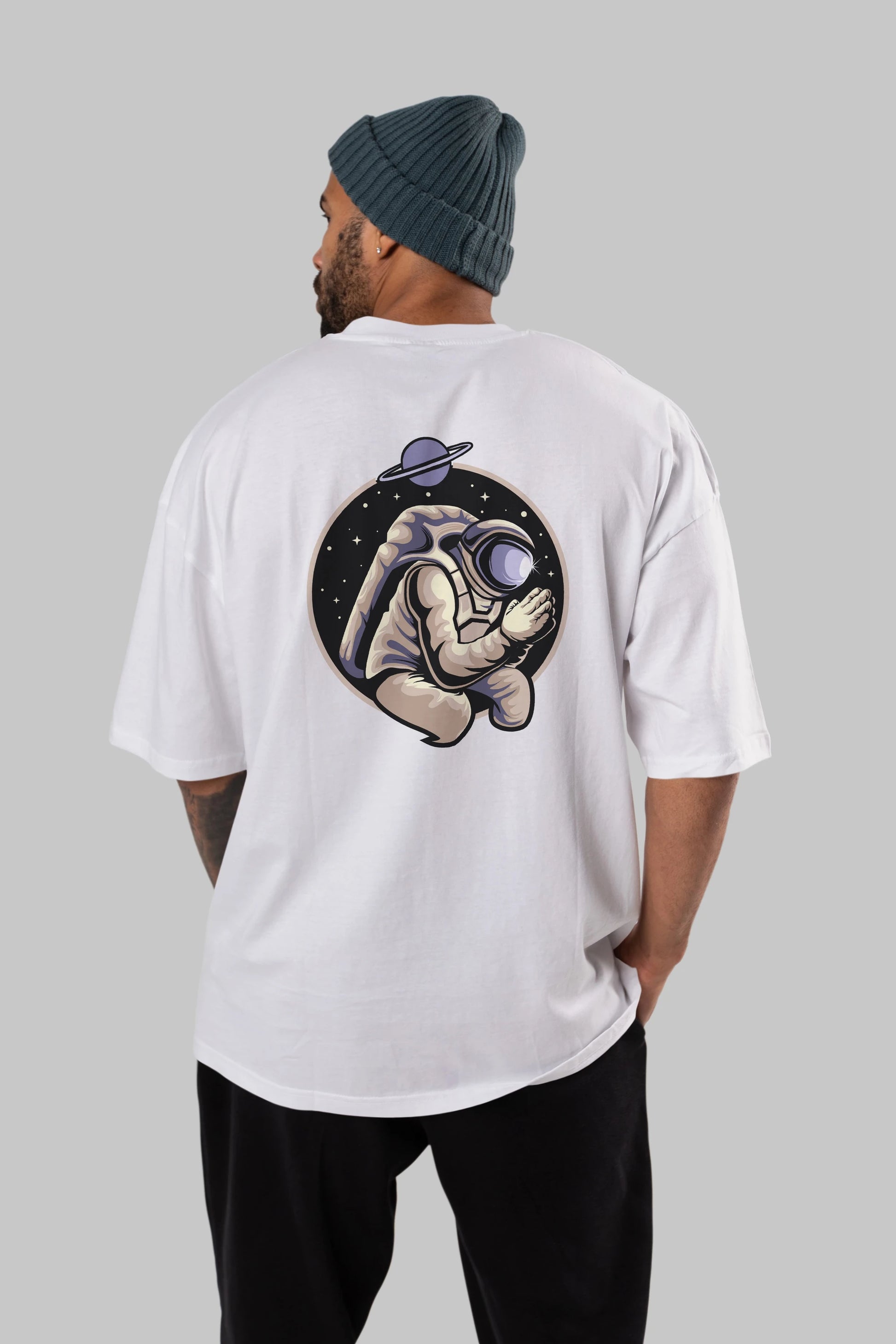 Astronaut Praying Arka Baskılı Oversize t-shirt Erkek Kadın Unisex