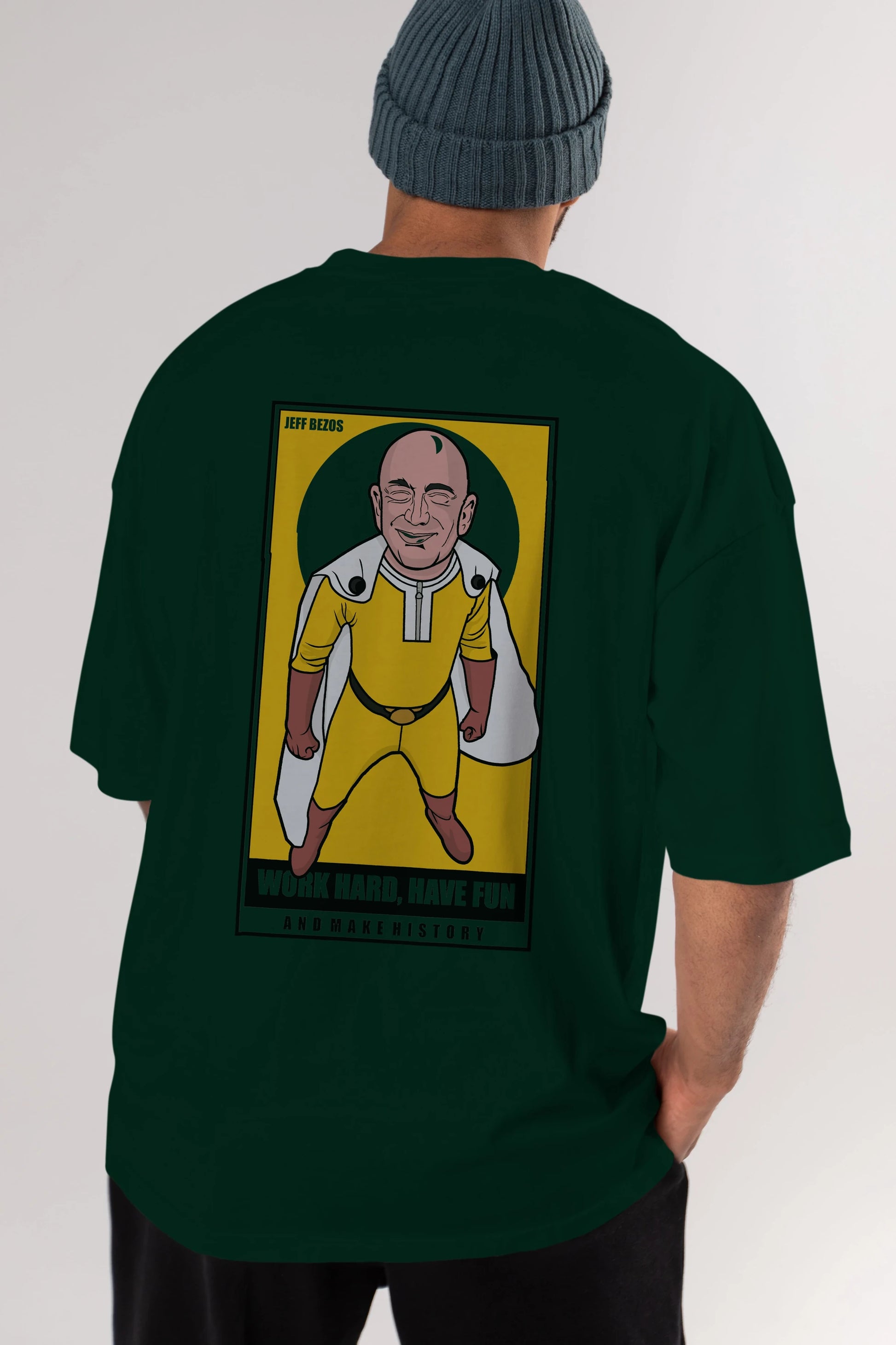 Jeff Bezos Saitama Arka Baskılı Oversize t-shirt Erkek Kadın Unisex %100 Pamuk tişort