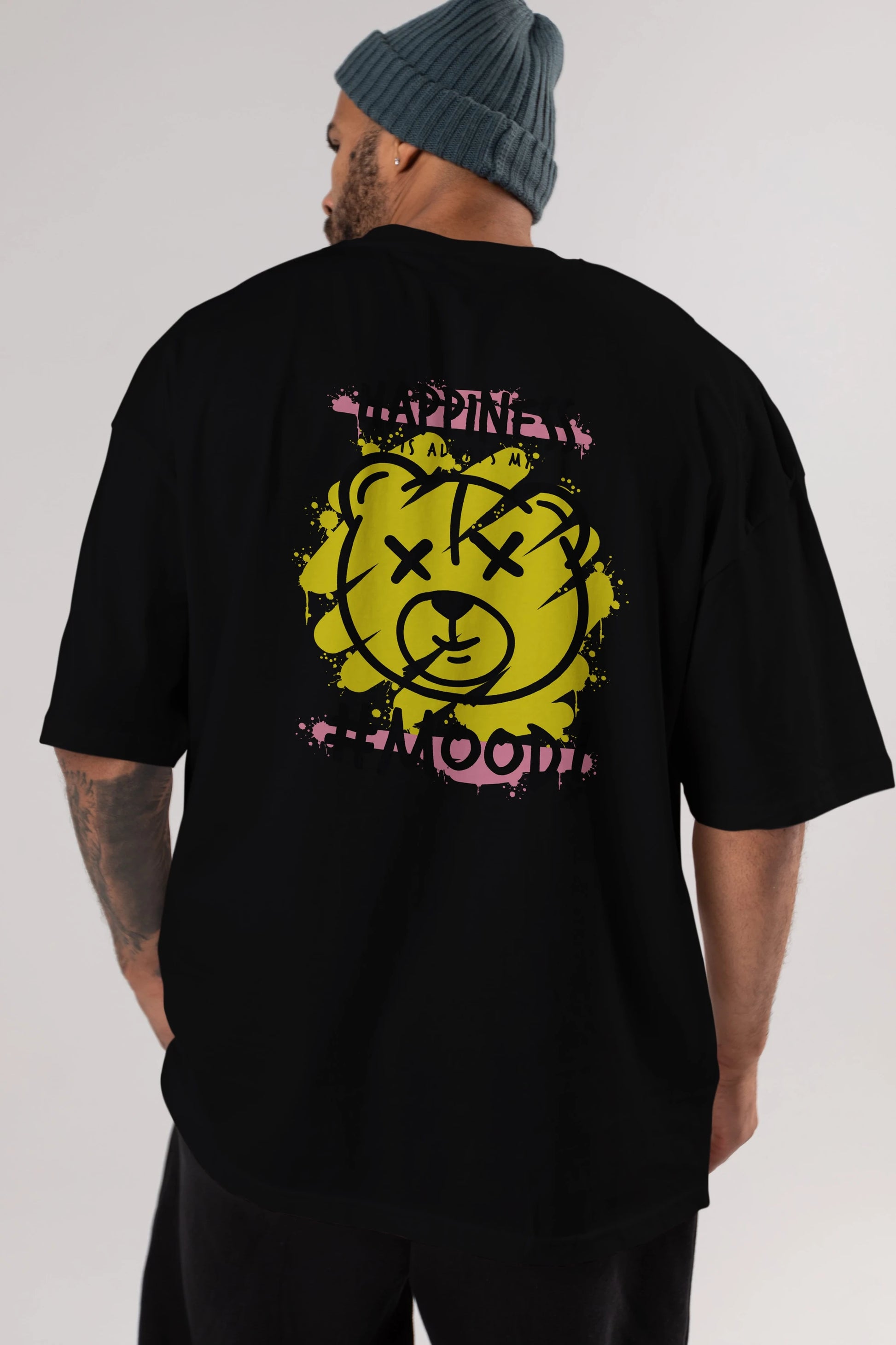 Happiness Mood Bear Arka Baskılı Oversize t-shirt Erkek Kadın Unisex