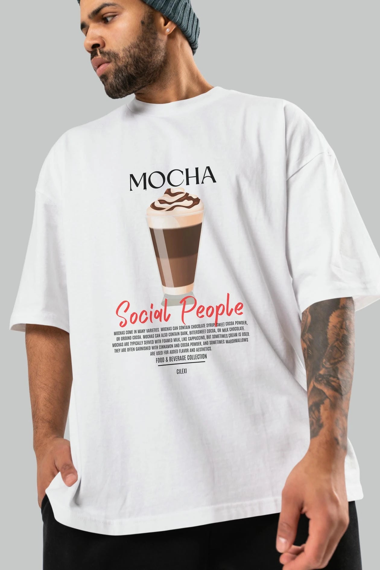 Mocha Kokteyl Serisi ön Baskılı Oversize t-shirt Erkek Kadın %100 Pamuk Bisiklet Yaka tişort