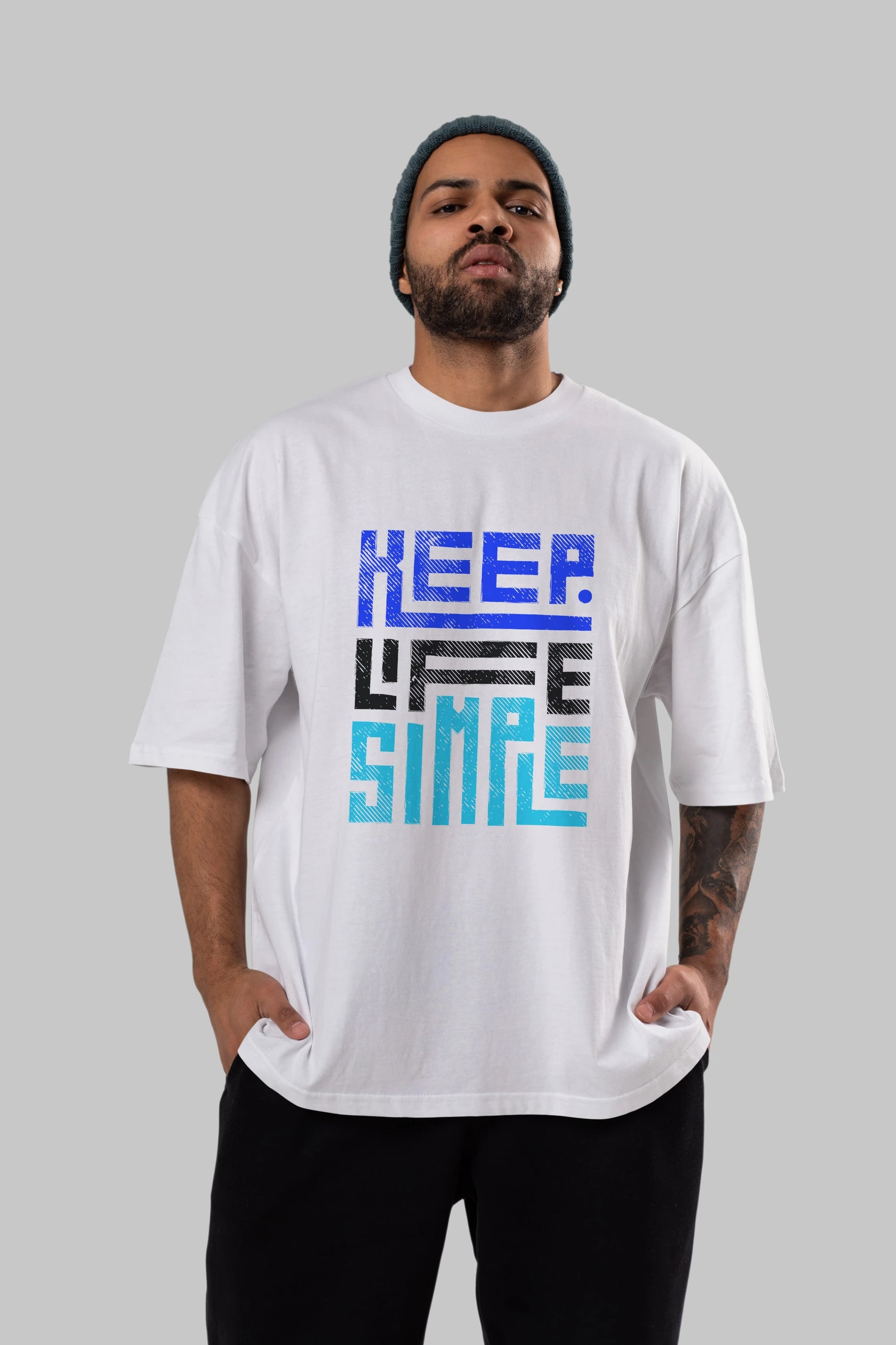 Keep Life Simple Yazılı Ön Baskılı Oversize t-shirt Erkek Kadın Unisex