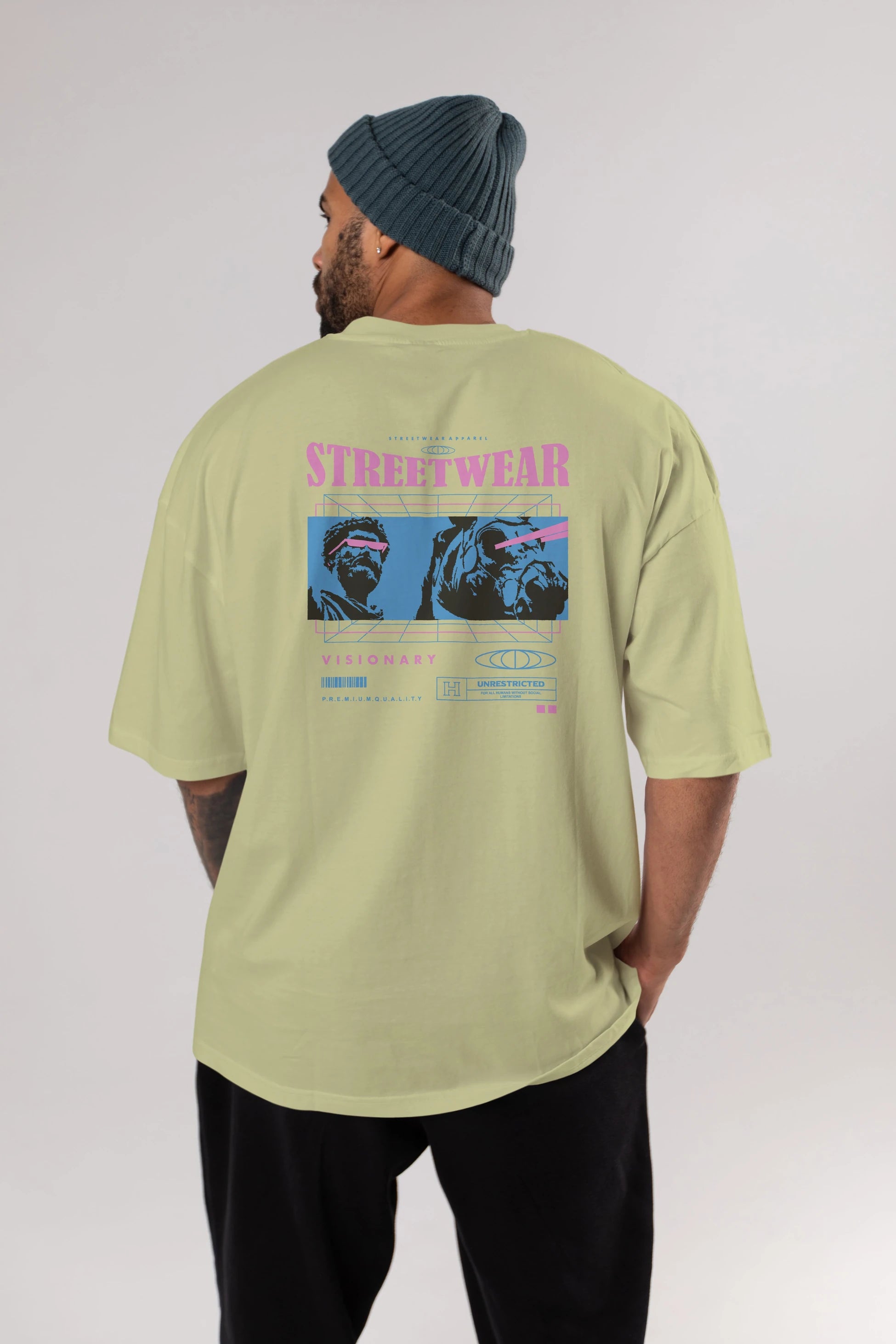 Streetwear Visionary Arka Baskılı Oversize t-shirt Erkek Kadın Unisex