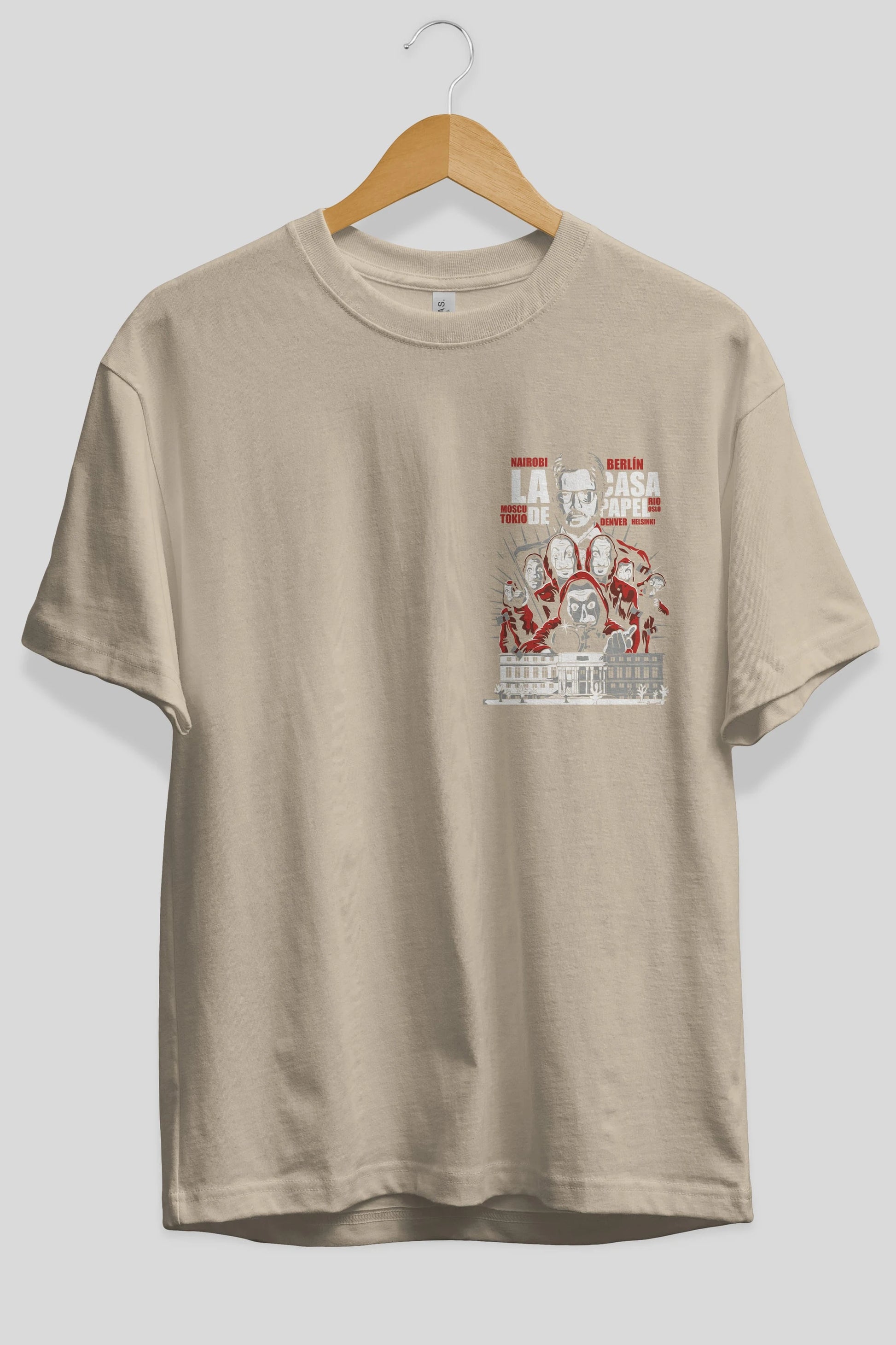 La Casa De Papel (2) Ön Sol Baskılı Oversize t-shirt Erkek Kadın Unisex %100 Pamuk Bisiklet Yaka tişort