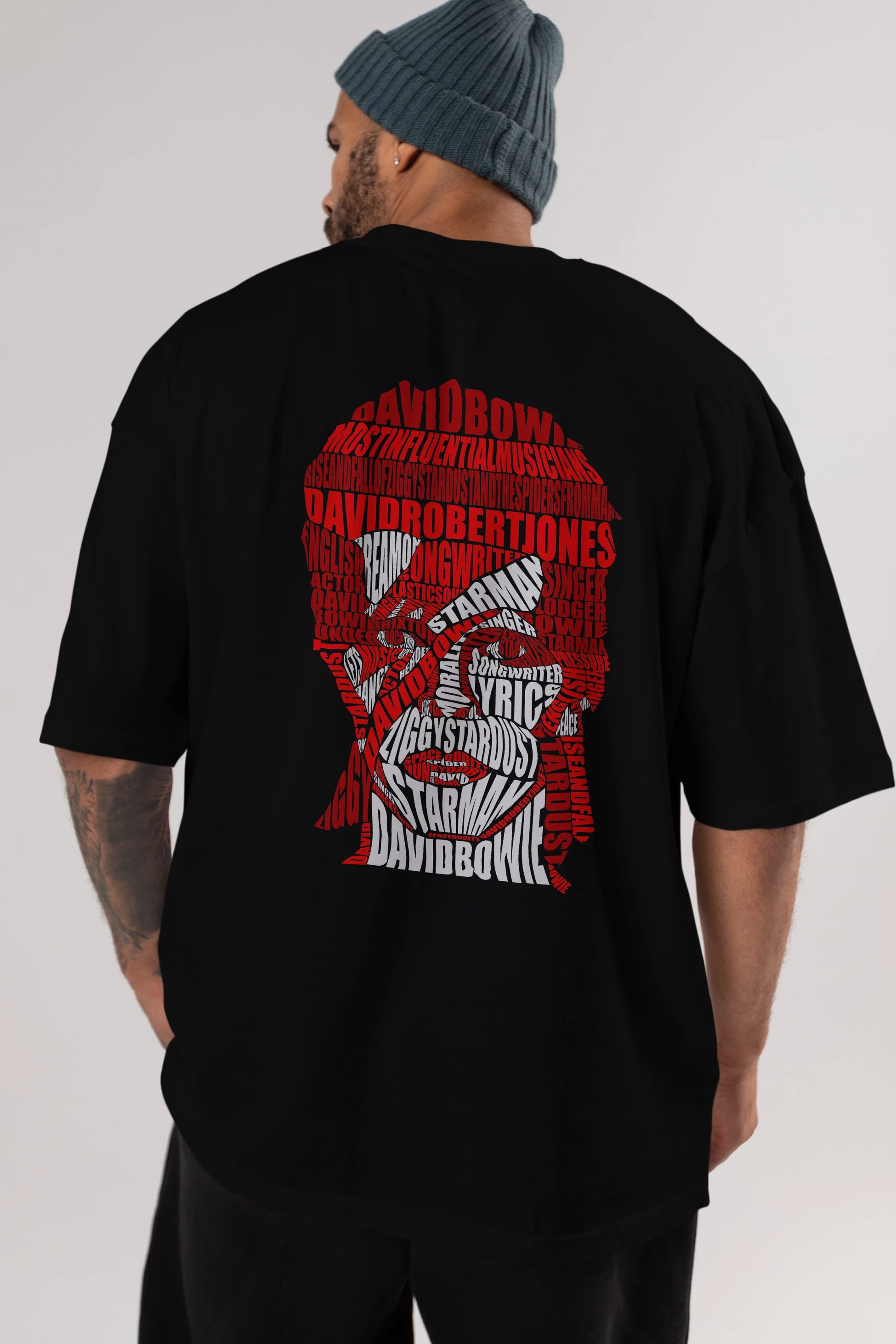 David Bowie Calligram Arka Baskılı Oversize t-shirt %100 pamuk Erkek Kadın Unisex