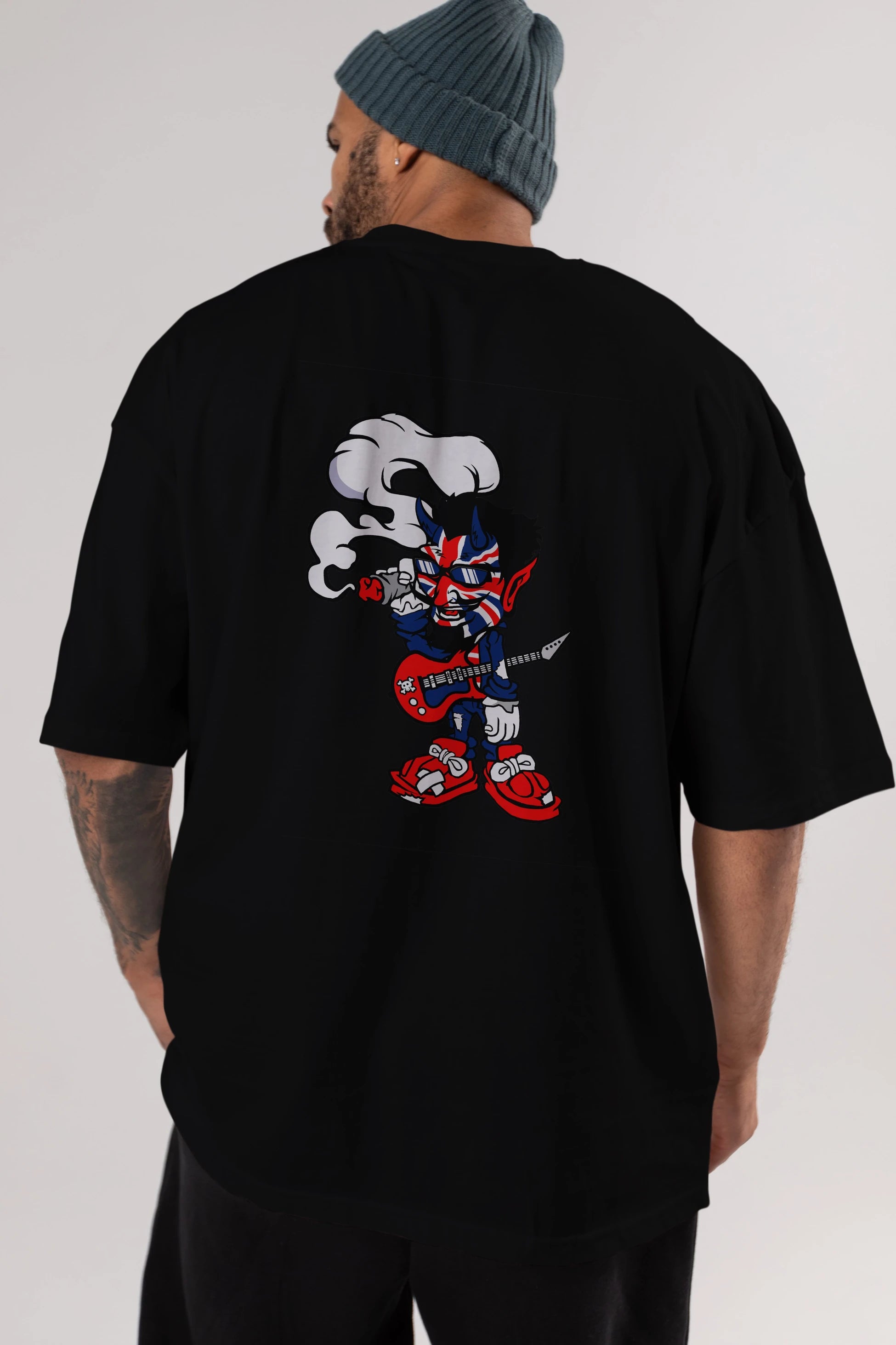 Uk Devil Rockstar Arka Baskılı Oversize t-shirt Erkek Kadın Unisex %100 Pamuk tişort