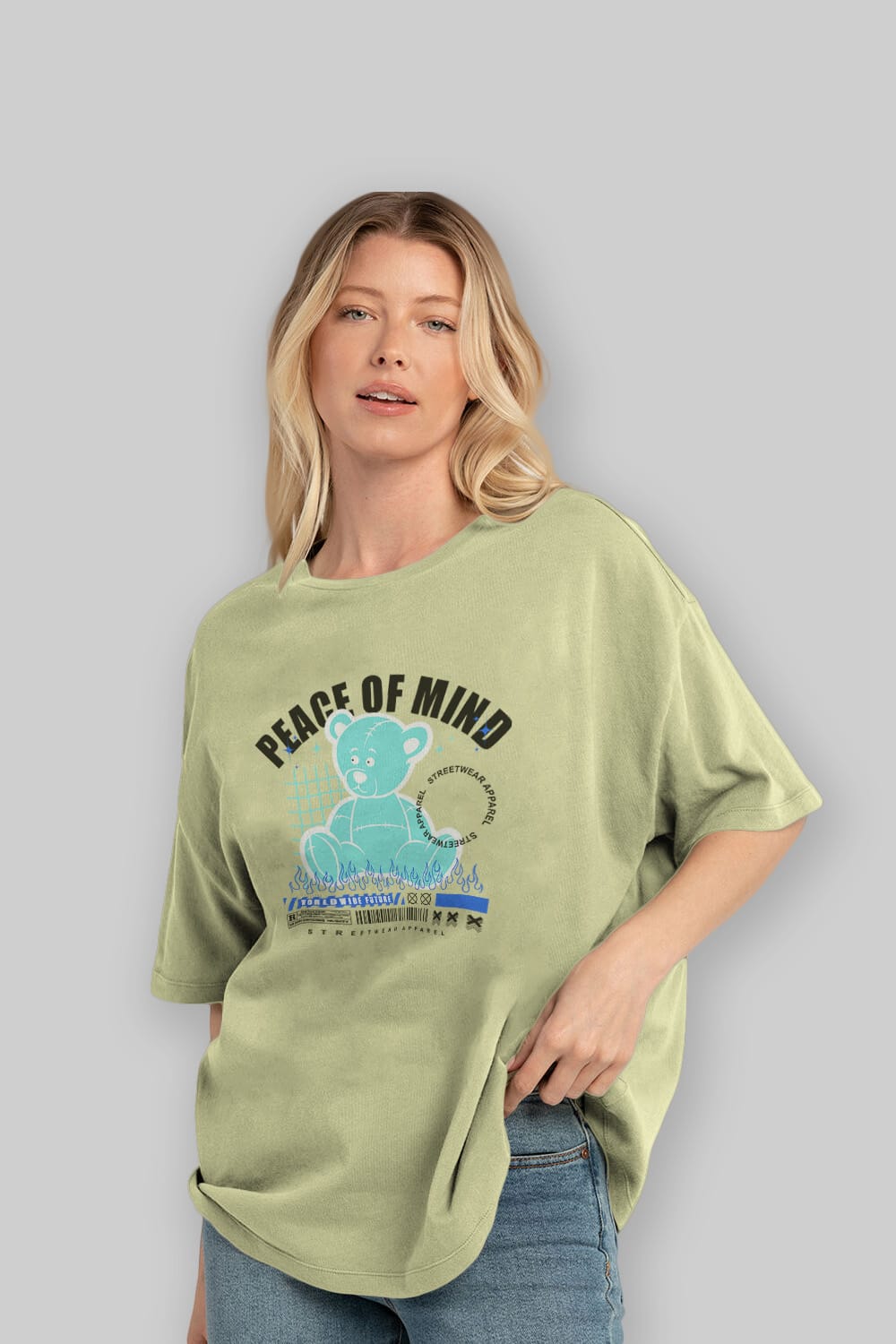Teddy Bear Peace of Mind Ön Baskılı Oversize t-shirt Erkek Kadın Unisex