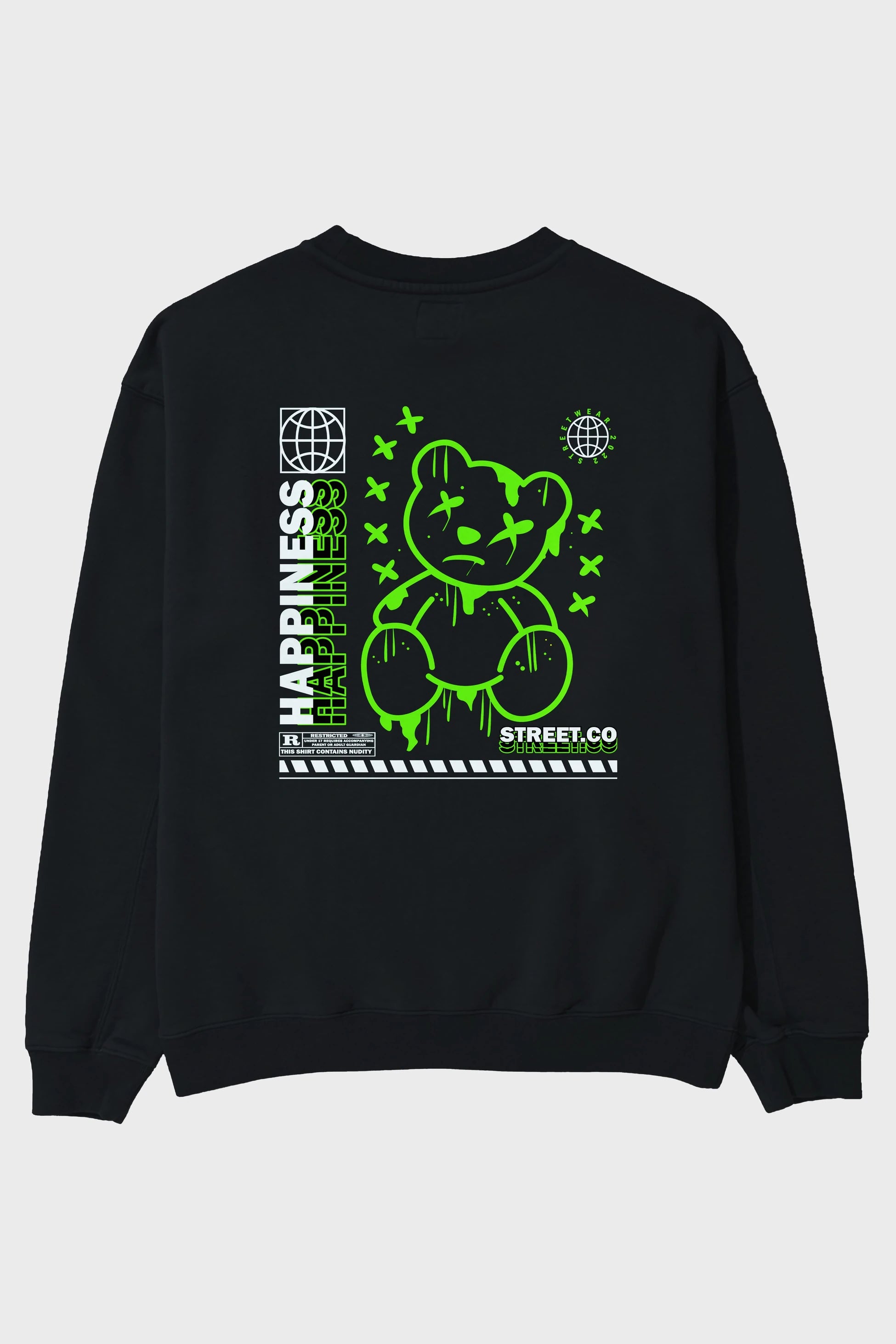 Happiness Bear 3 Arka Baskılı Oversize Sweatshirt Erkek Kadın Unisex