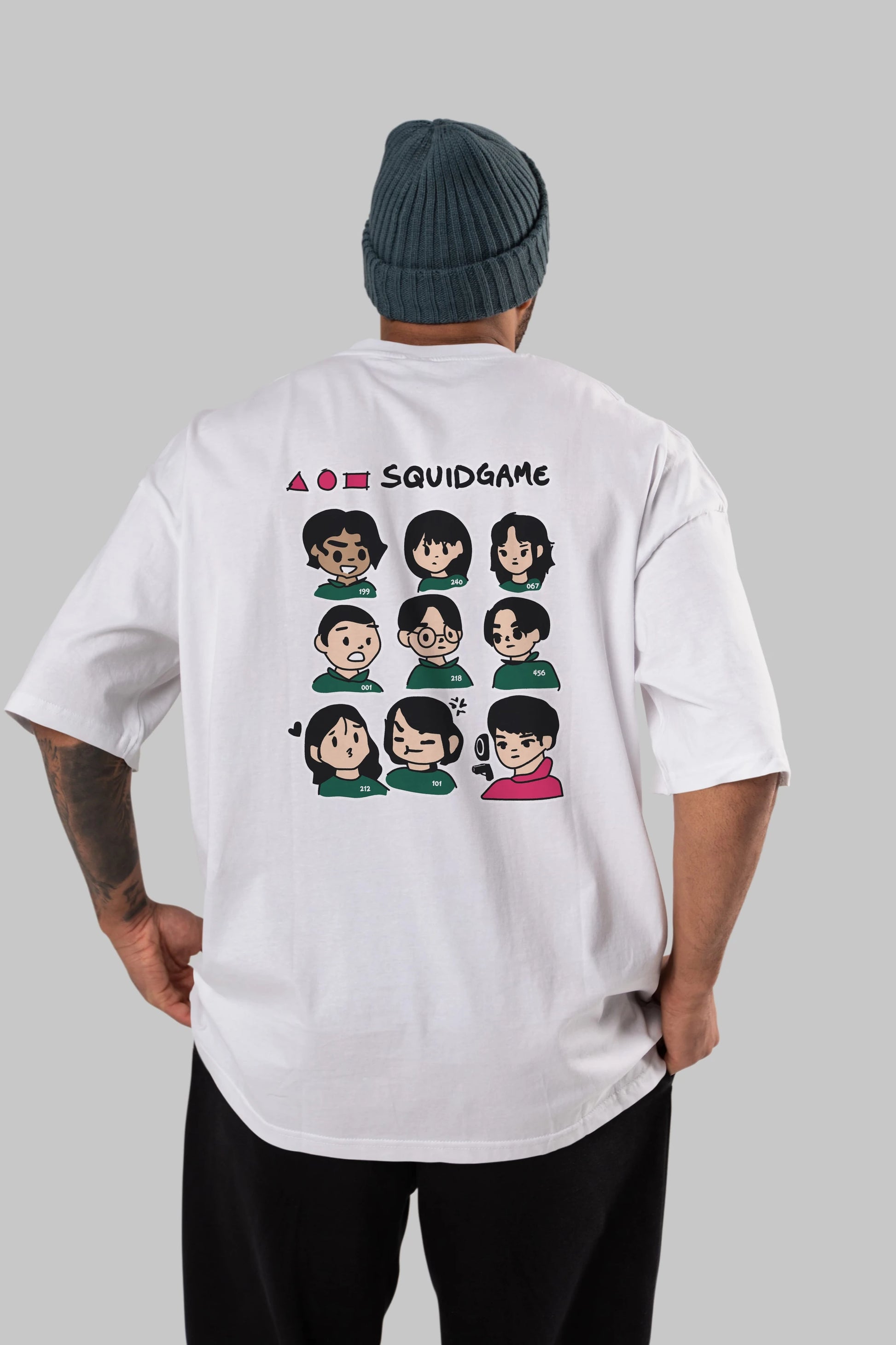 Squid Game (3) Arka Baskılı Oversize t-shirt Erkek Kadın Unisex %100 Pamuk Bisiklet Yaka tişort