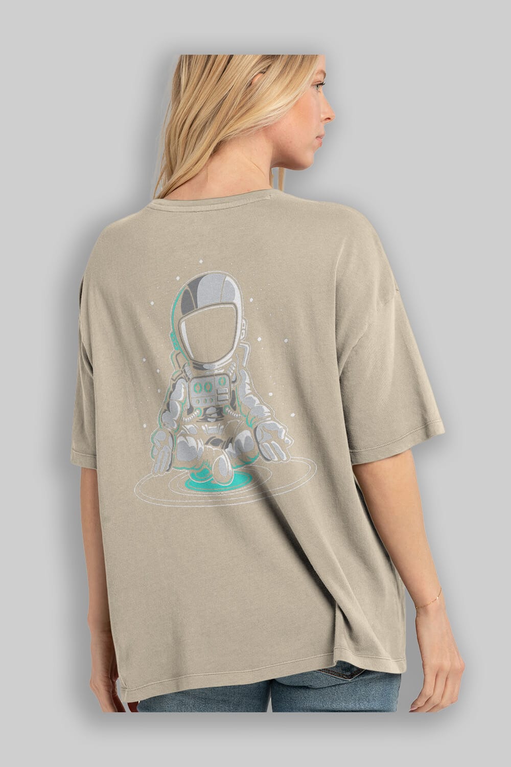 Astronaut Meditation Arka Baskılı Oversize t-shirt Erkek Kadın Unisex