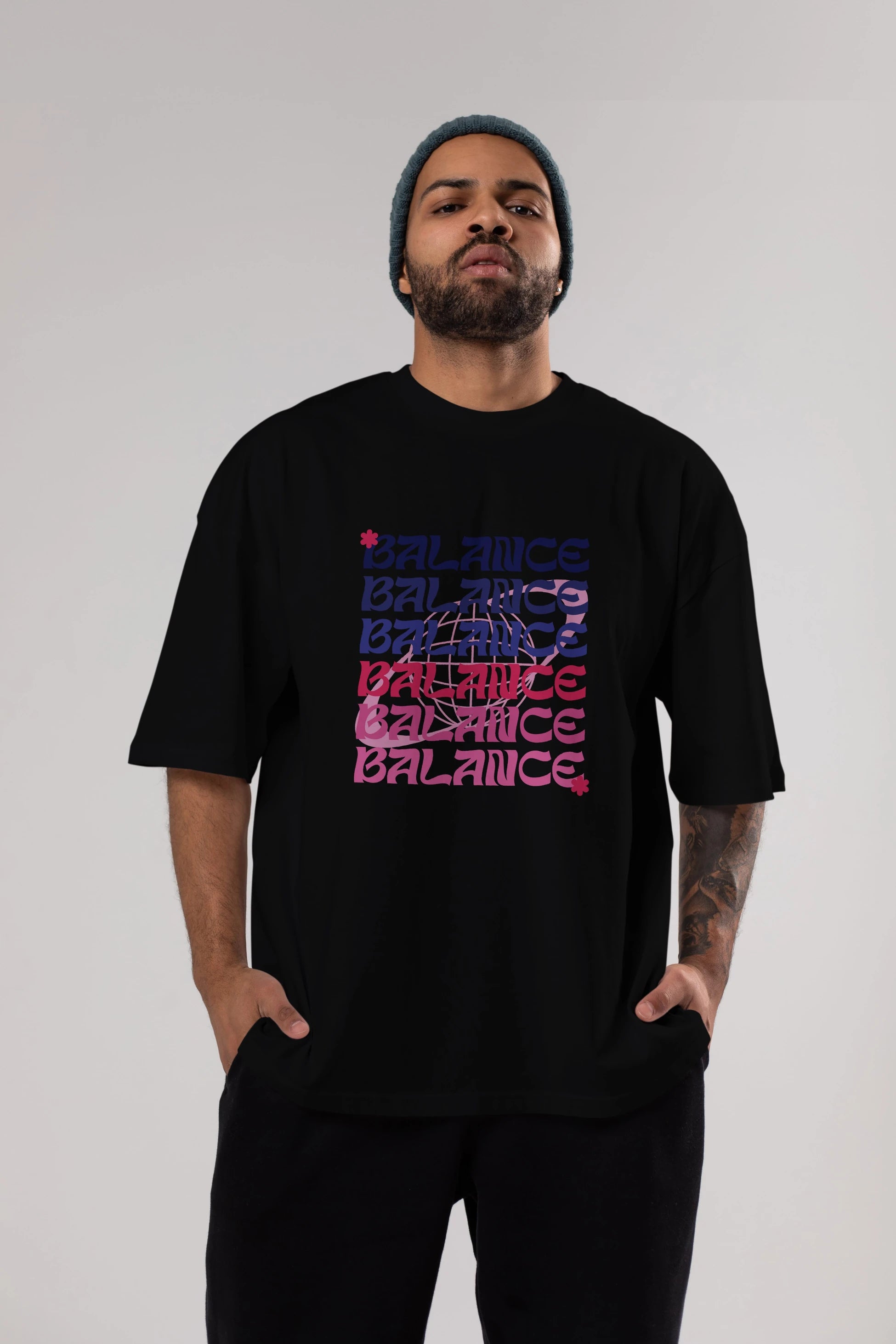 Balance Yazılı Ön Baskılı Oversize t-shirt Erkek Kadın Unisex