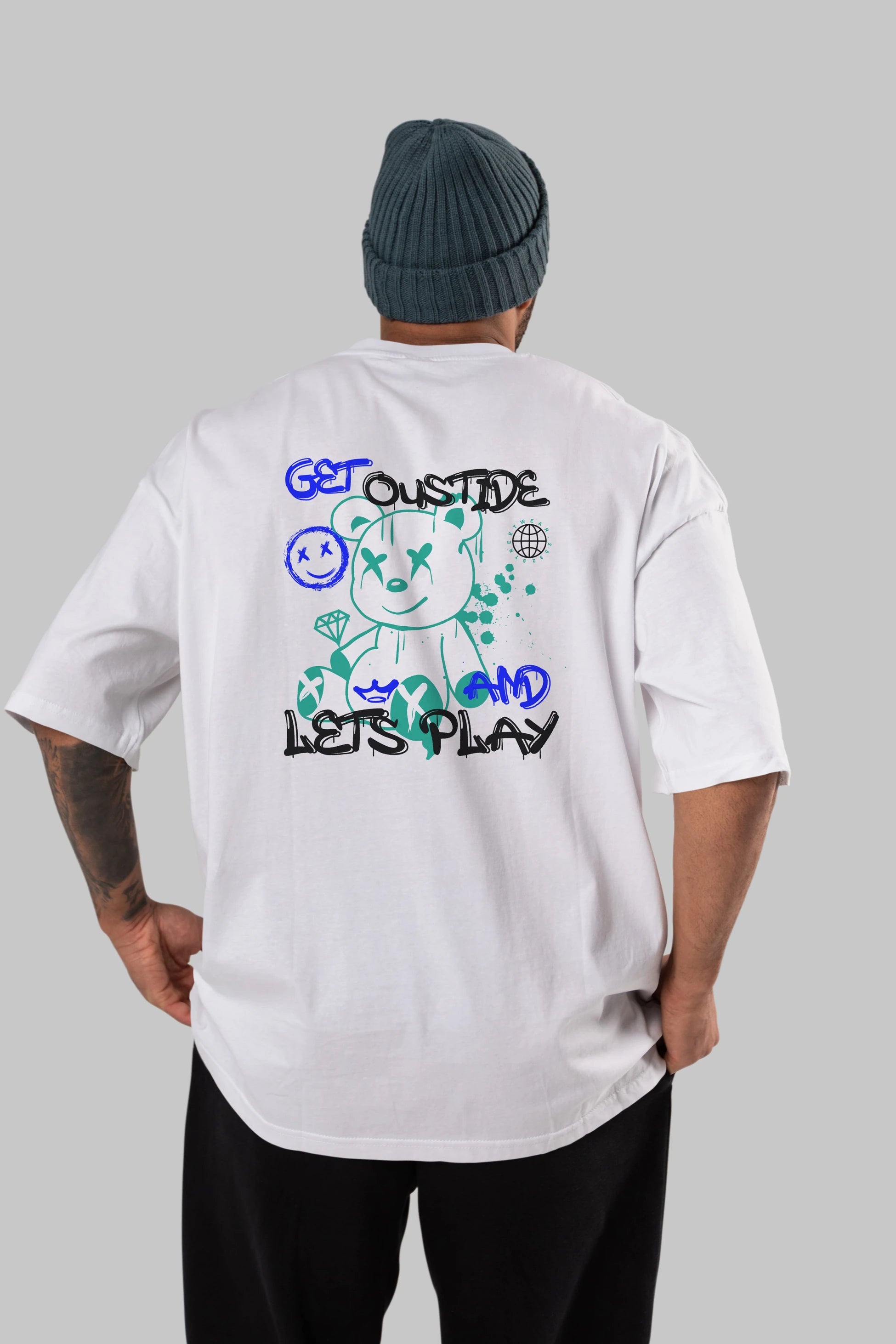 Get Outside Bear Arka Baskılı Oversize t-shirt Erkek Kadın Unisex