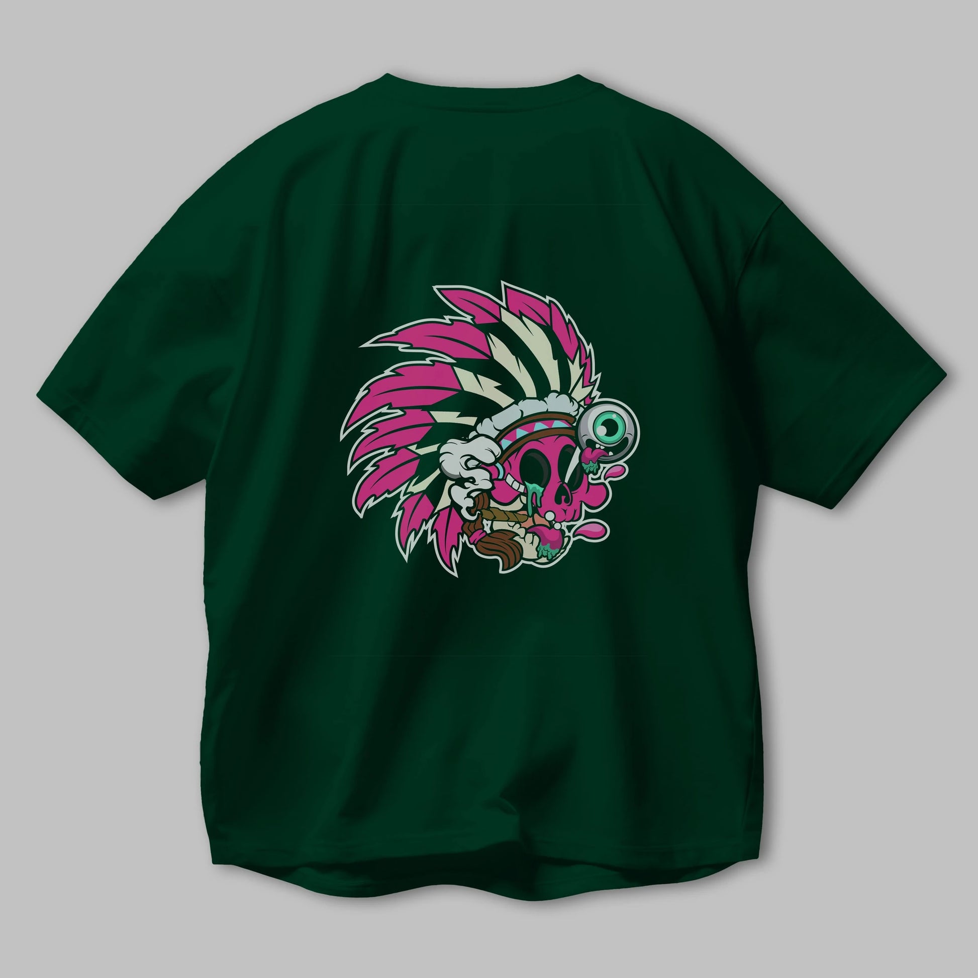 Skull Indian Arka Baskılı Oversize t-shirt Erkek Kadın Unisex %100 Pamuk tişort