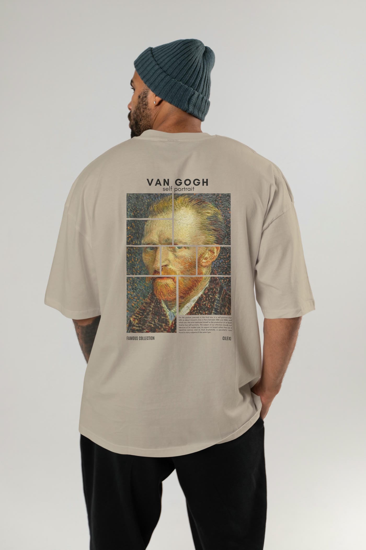 Van Gogh Self Portrait Arka Baskılı Oversize t-shirt Erkek Kadın Bisiklet Yaka Pamuk tişort