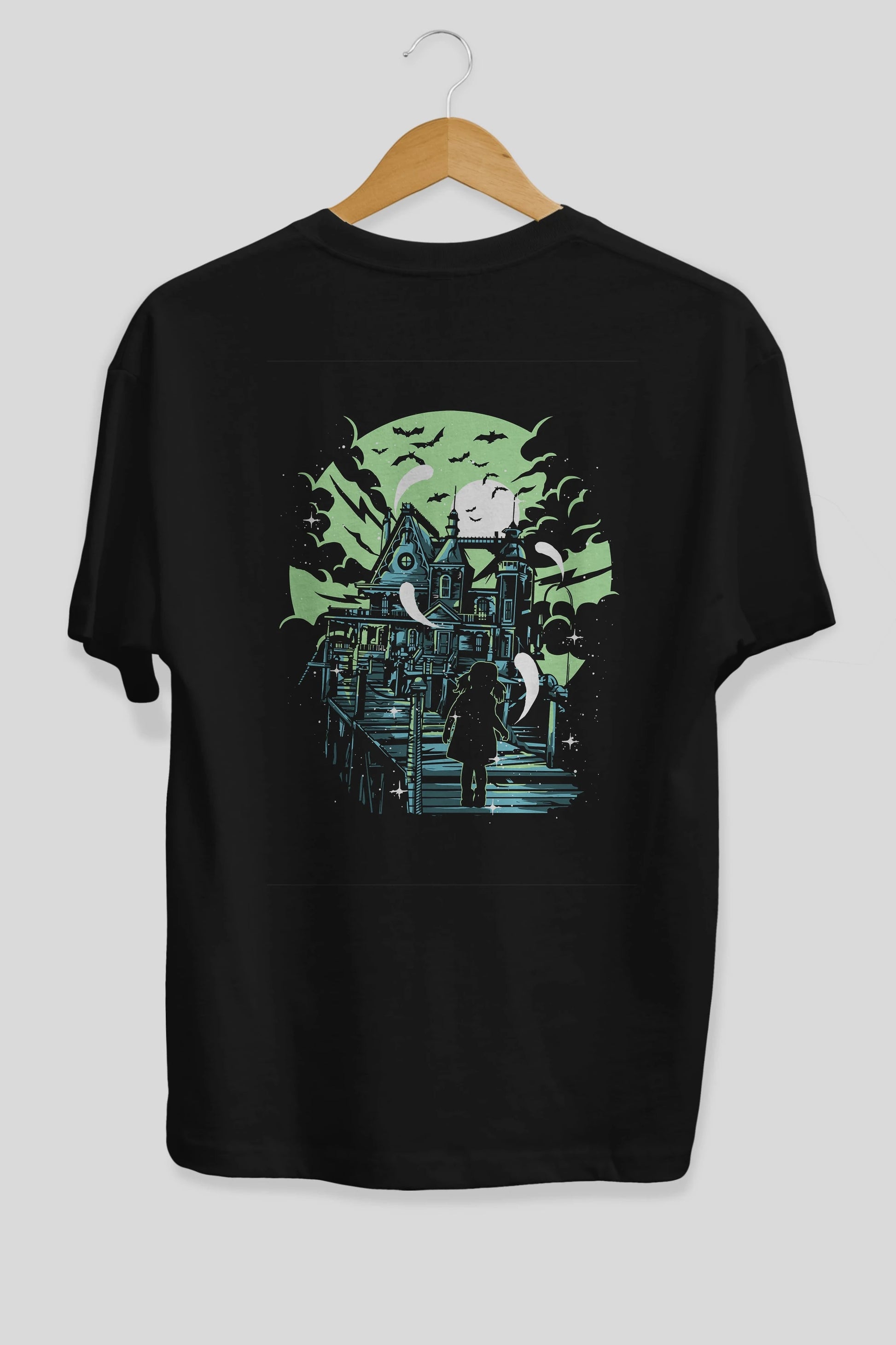 Haunted House Arka Baskılı Oversize t-shirt Erkek Kadın Unisex %100 Pamuk