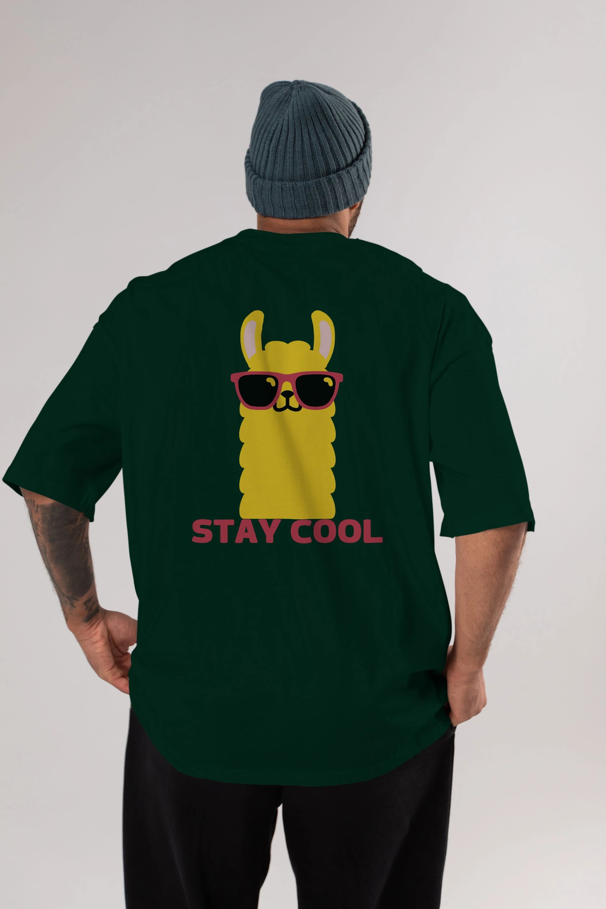 Stay Cool Yazılı Lama Arka Baskılı Oversize t-shirt Erkek Kadın Unisex