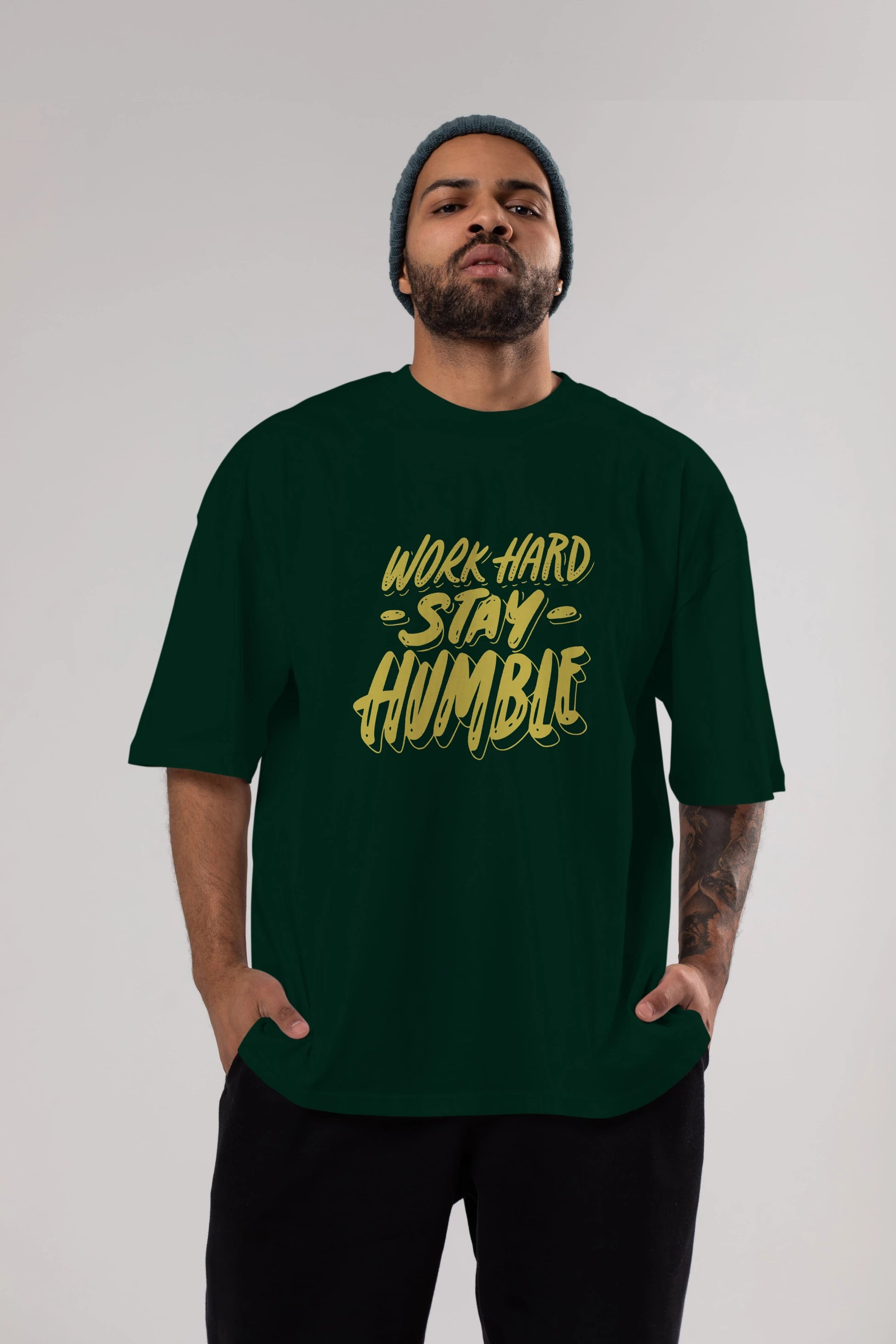 Word Hard Yazılı Ön Baskılı Oversize t-shirt Erkek Kadın Unisex