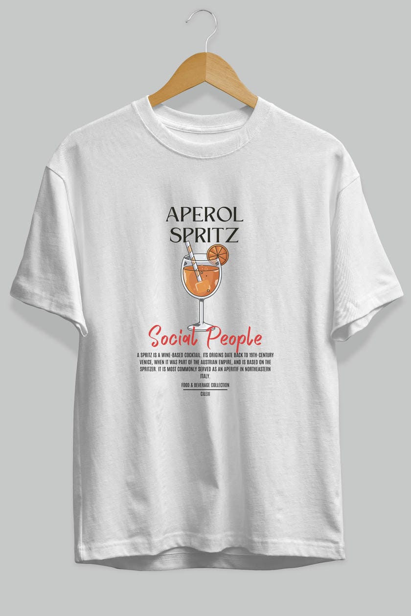 Aperol Sprıtz Kokteyl Serisi ön Baskılı Oversize t-shirt Erkek Kadın %100 Pamuk Bisiklet Yaka tişort