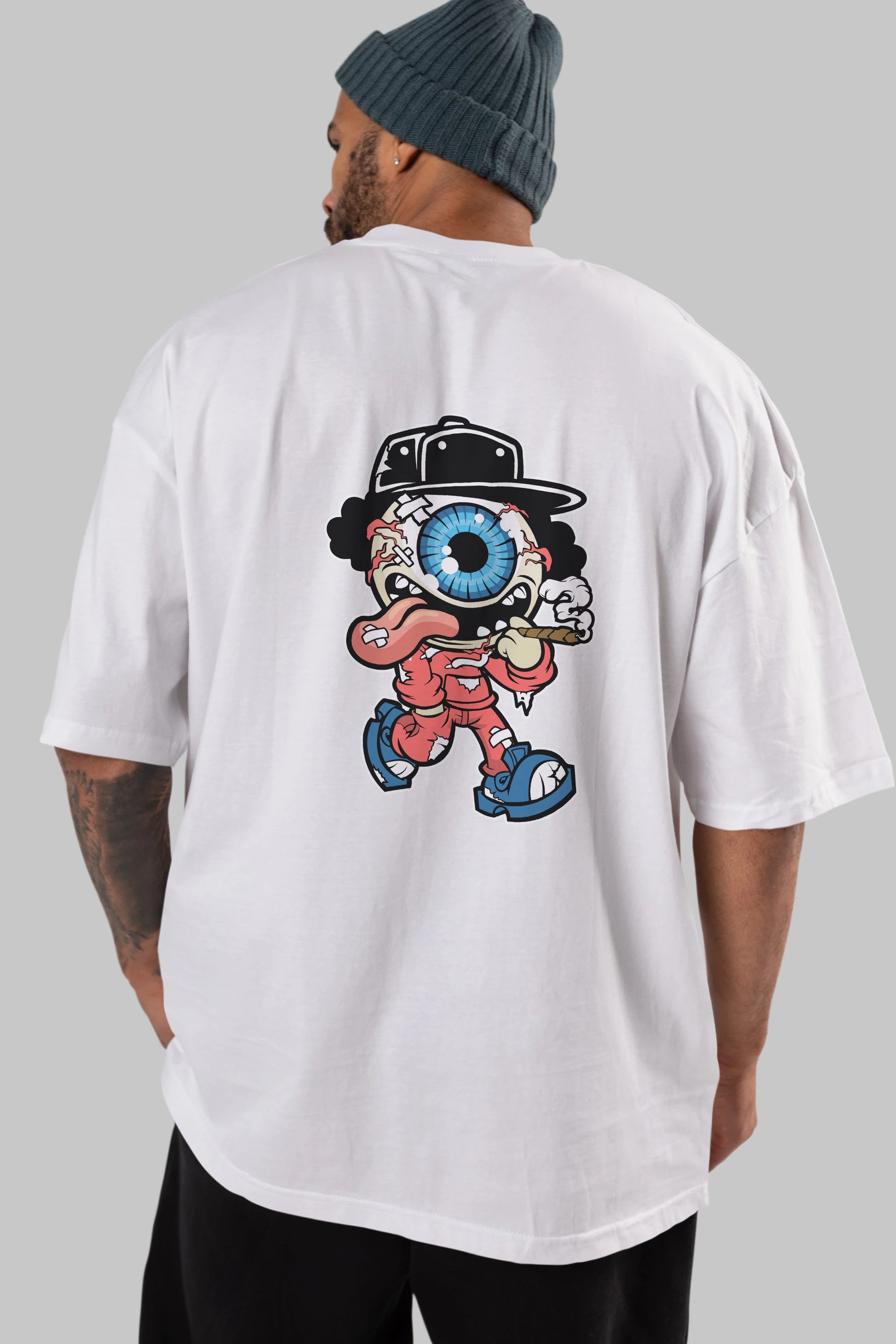 Eyeball Monster Arka Baskılı Oversize t-shirt Erkek Kadın Unisex %100 Pamuk tişort