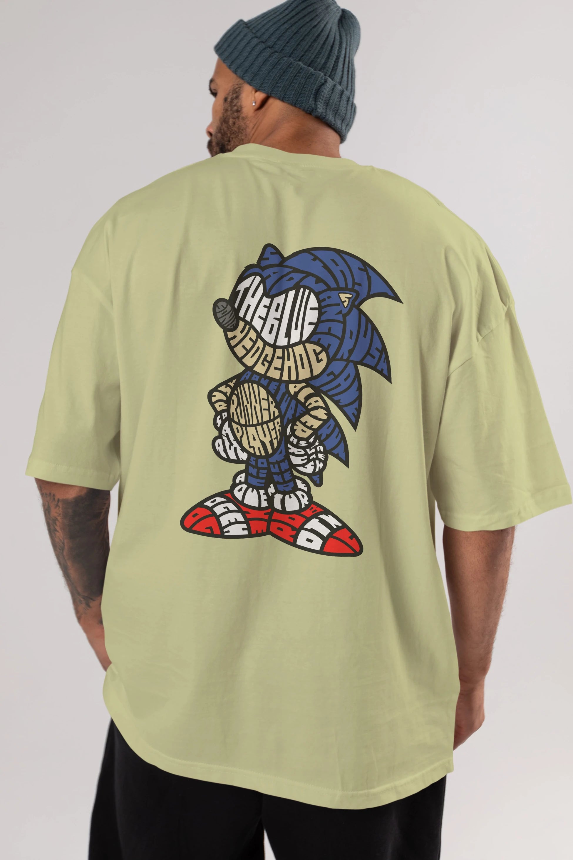 The Blue Hedgehog Arka Baskılı Oversize t-shirt %100 pamuk Erkek Kadın Unisex