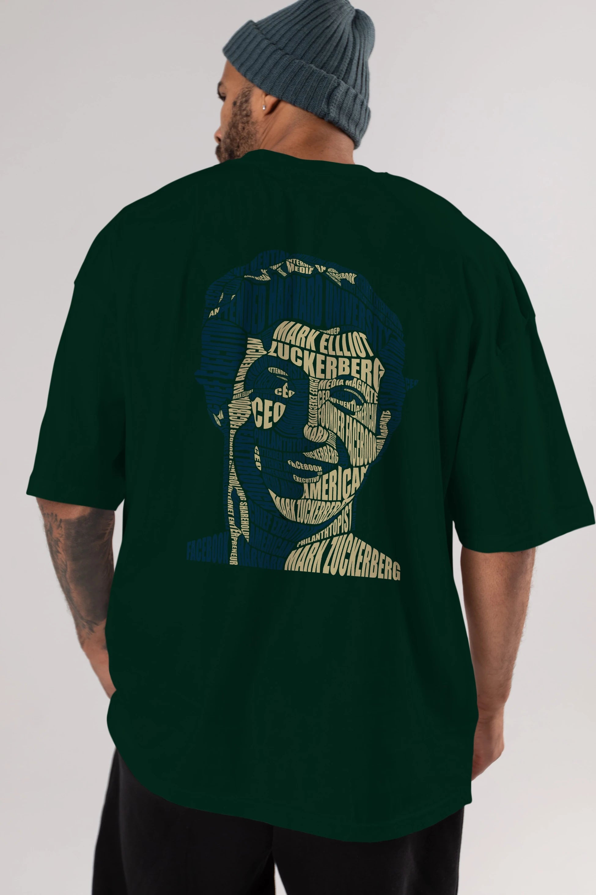 Mark Zuckerberg Calligram Arka Baskılı Oversize t-shirt %100 pamuk Erkek Kadın Unisex