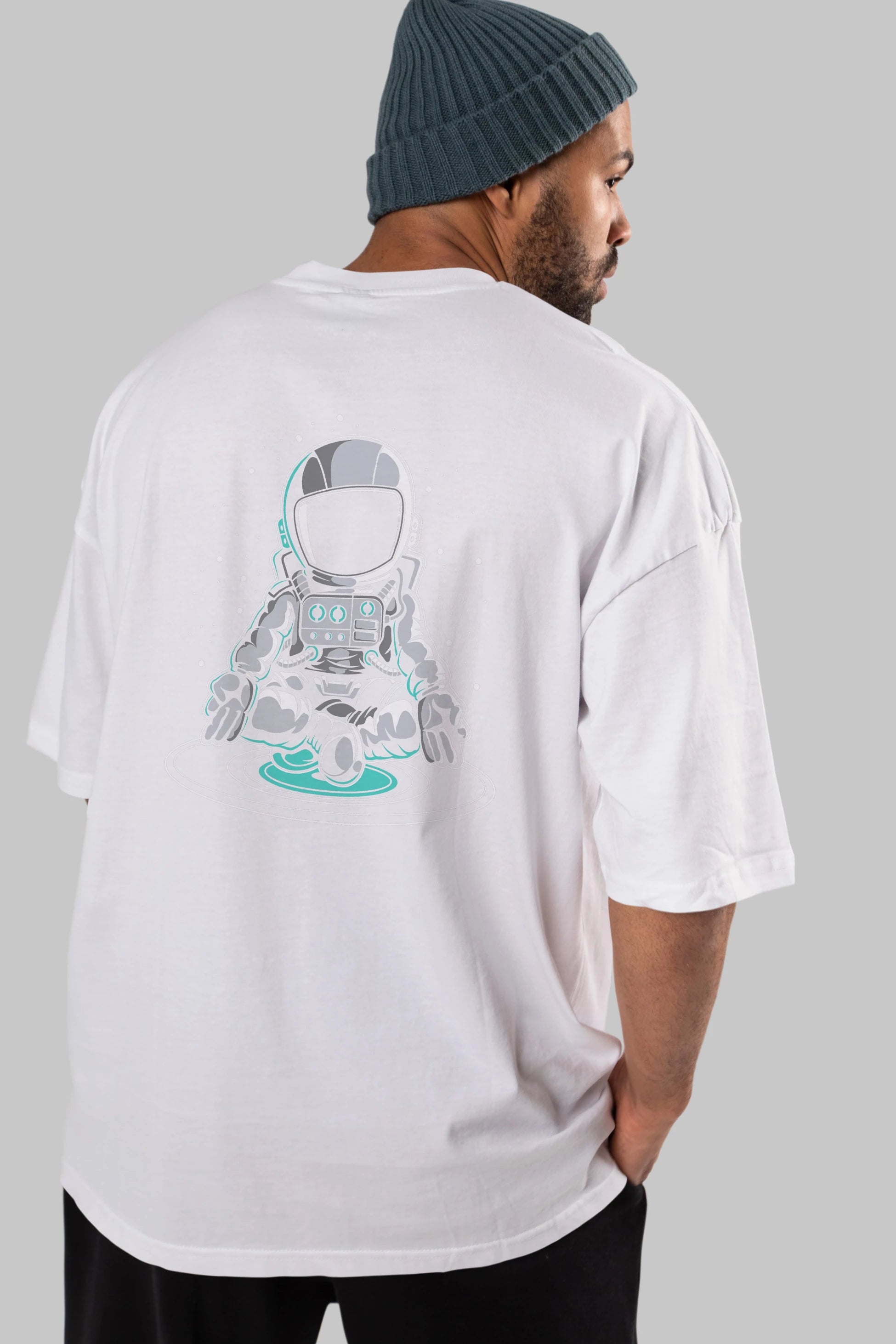 Astronaut Meditation Arka Baskılı Oversize t-shirt Erkek Kadın Unisex