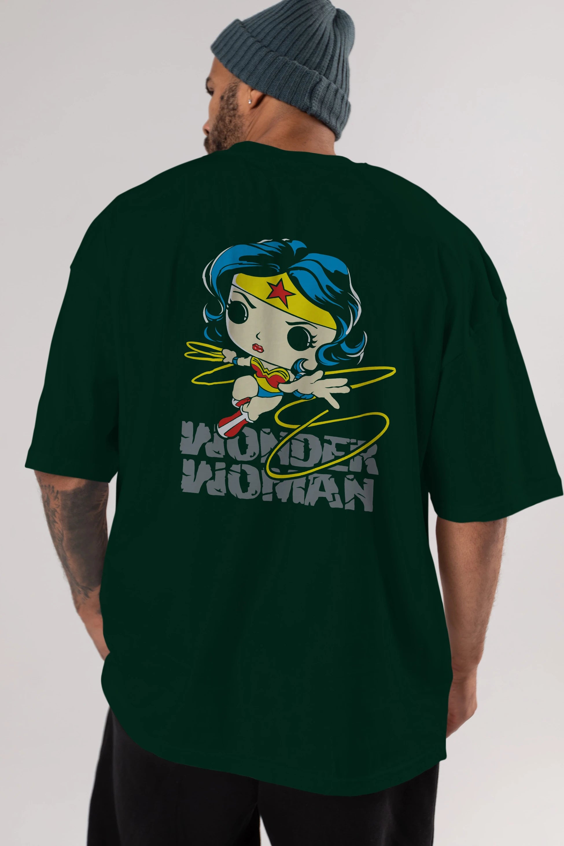 Wonder Woman Arka Baskılı Oversize t-shirt Erkek Kadın Unisex %100 Pamuk Bisiklet Yaka tişort