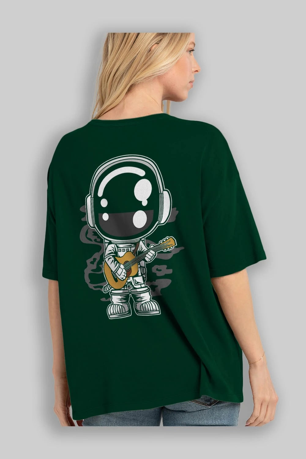 Astronaut Acoustic Guitar Arka Baskılı Oversize t-shirt Erkek Kadın Unisex
