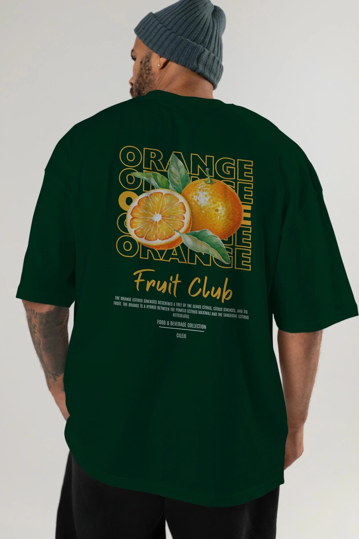 Orange Arka Baskılı Oversize t-shirt Erkek Kadın Pamuk Bisiklet Yaka tişort