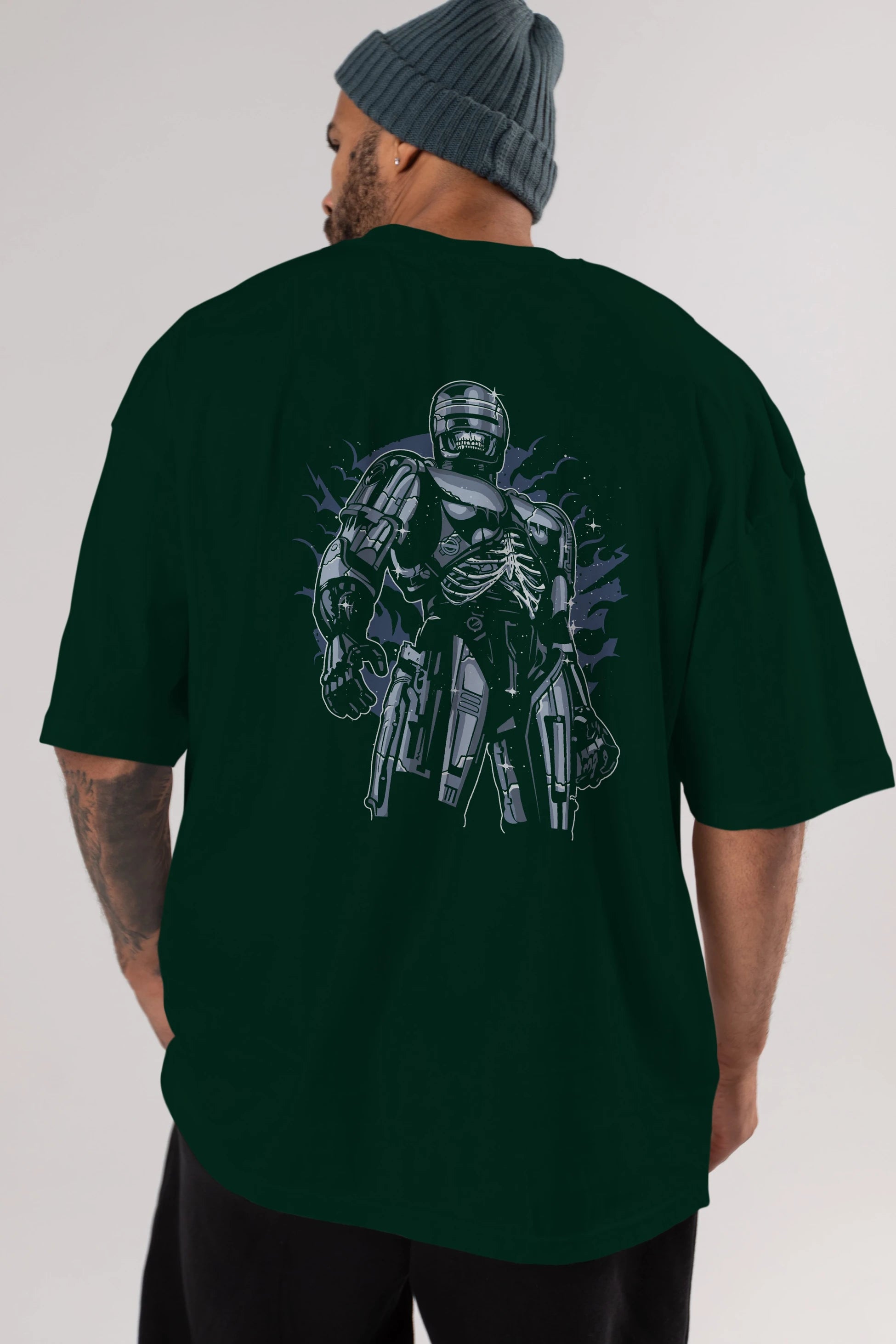 Roboskull Arka Baskılı Oversize t-shirt Erkek Kadın Unisex %100 Pamuk