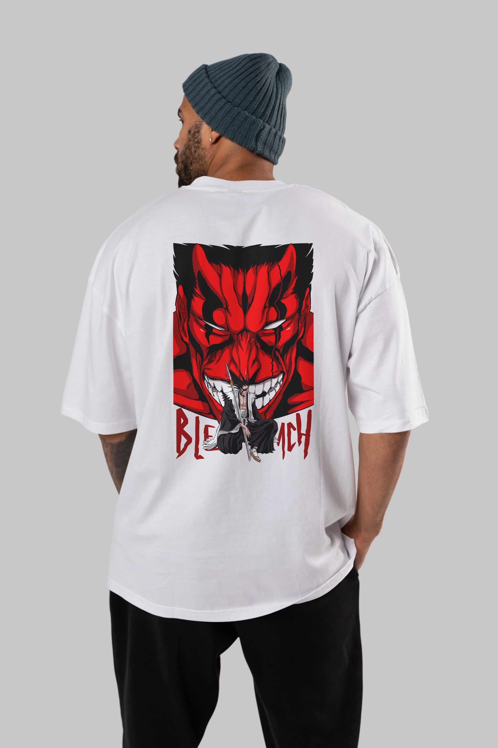 KENPACHI ZARAKI BLEACH Anime Arka Baskılı Oversize t-shirt Erkek Kadın Unisex