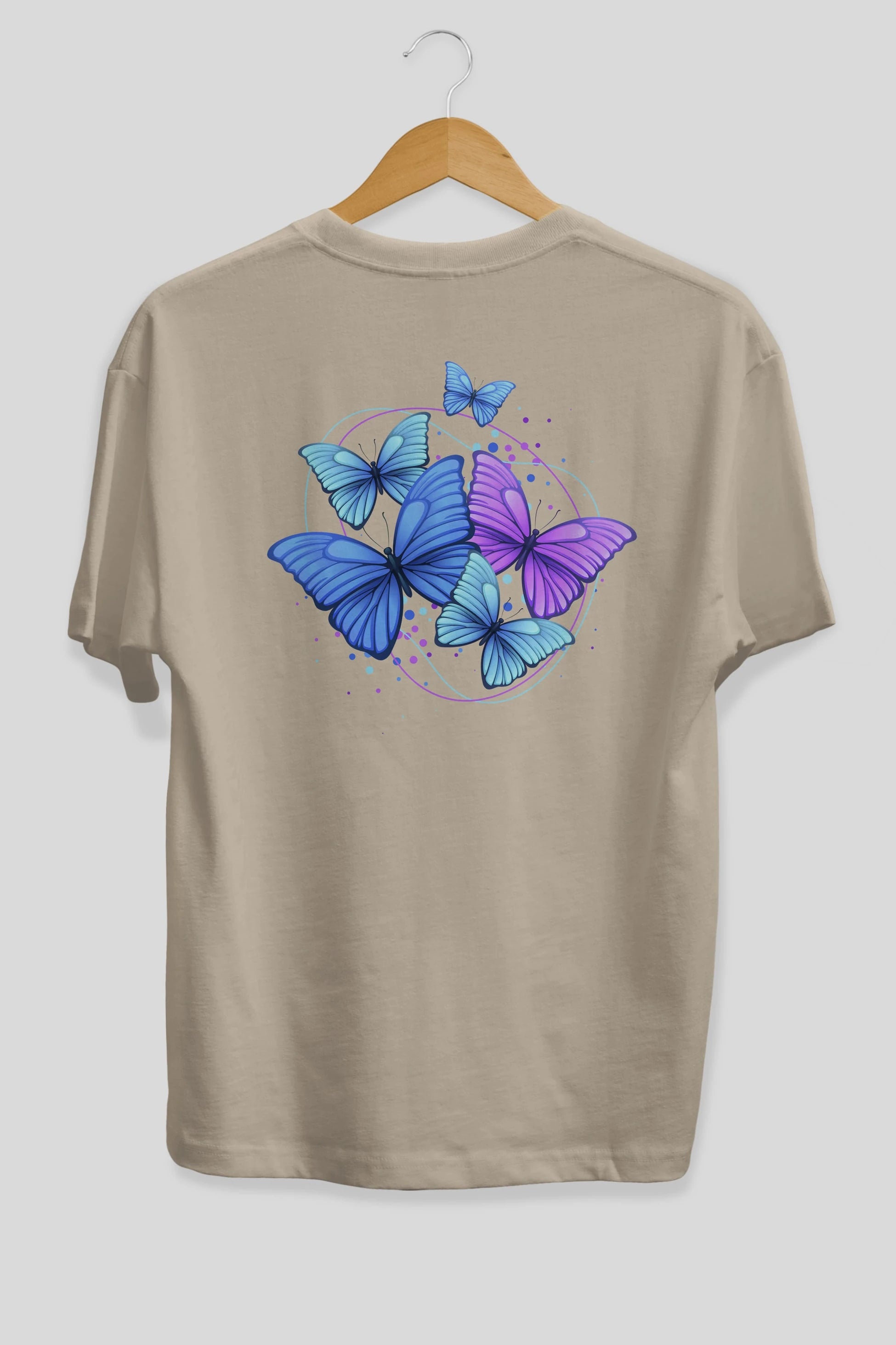 Kelebek Arka Baskılı Oversize t-shirt Erkek Kadın Unisex