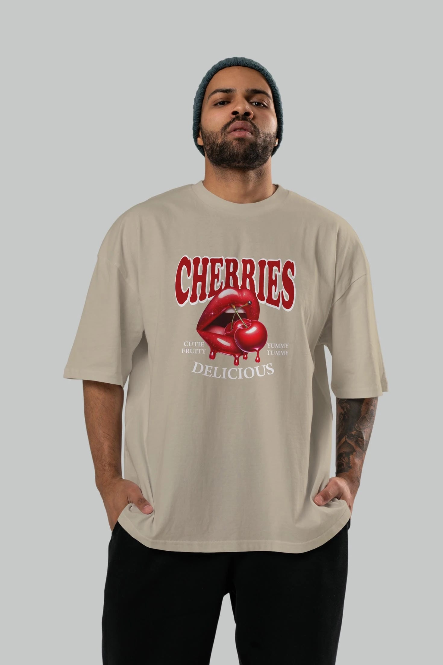 Cherry Cherries 2 Ön Baskılı Oversize t-shirt Erkek Kadın Pamuk Bisiklet Yaka tişort
