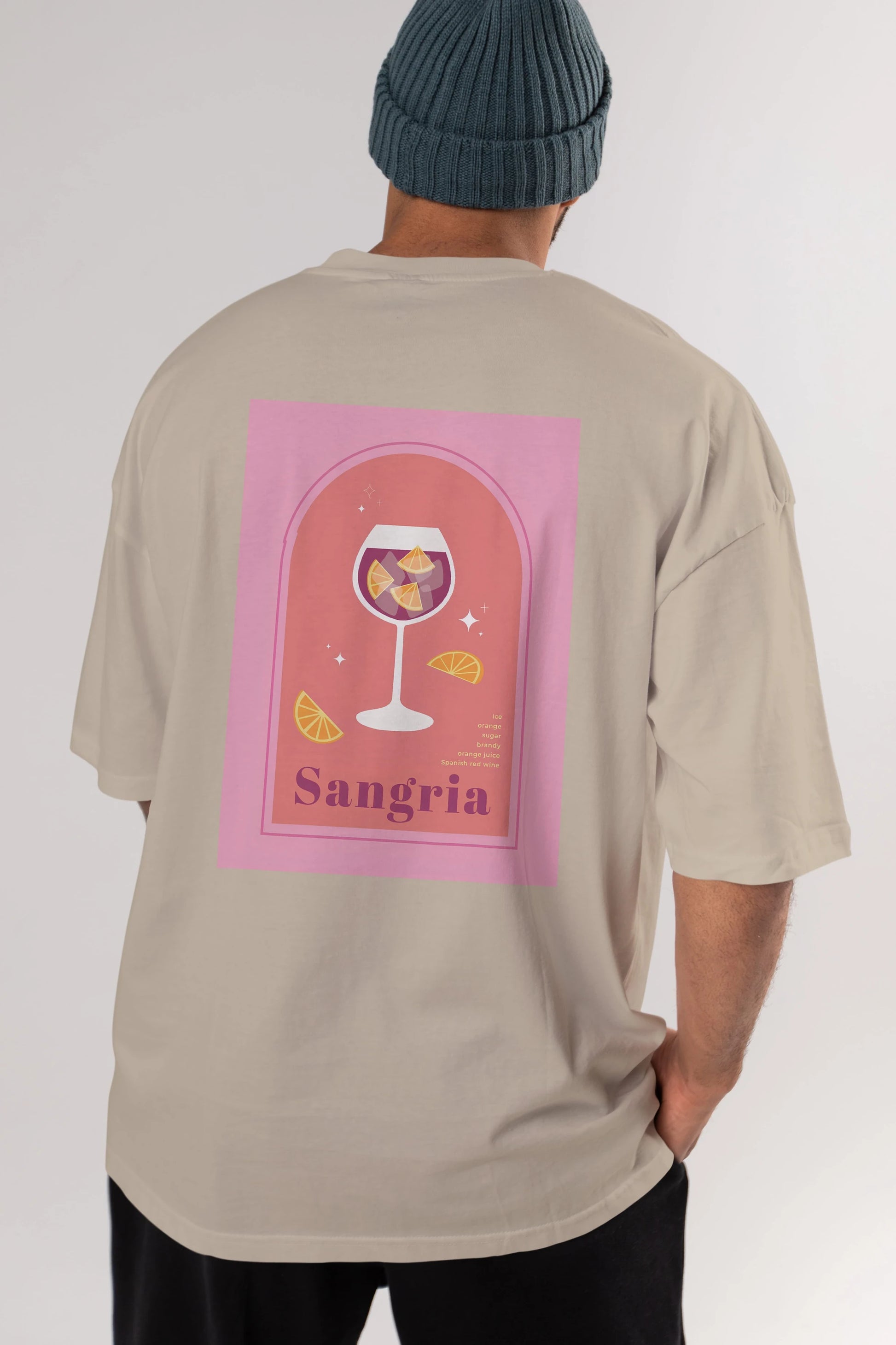 Sangria Arka Baskılı Oversize t-shirt Erkek Kadın Unisex %100 Pamuk Bisiklet Yaka tişort