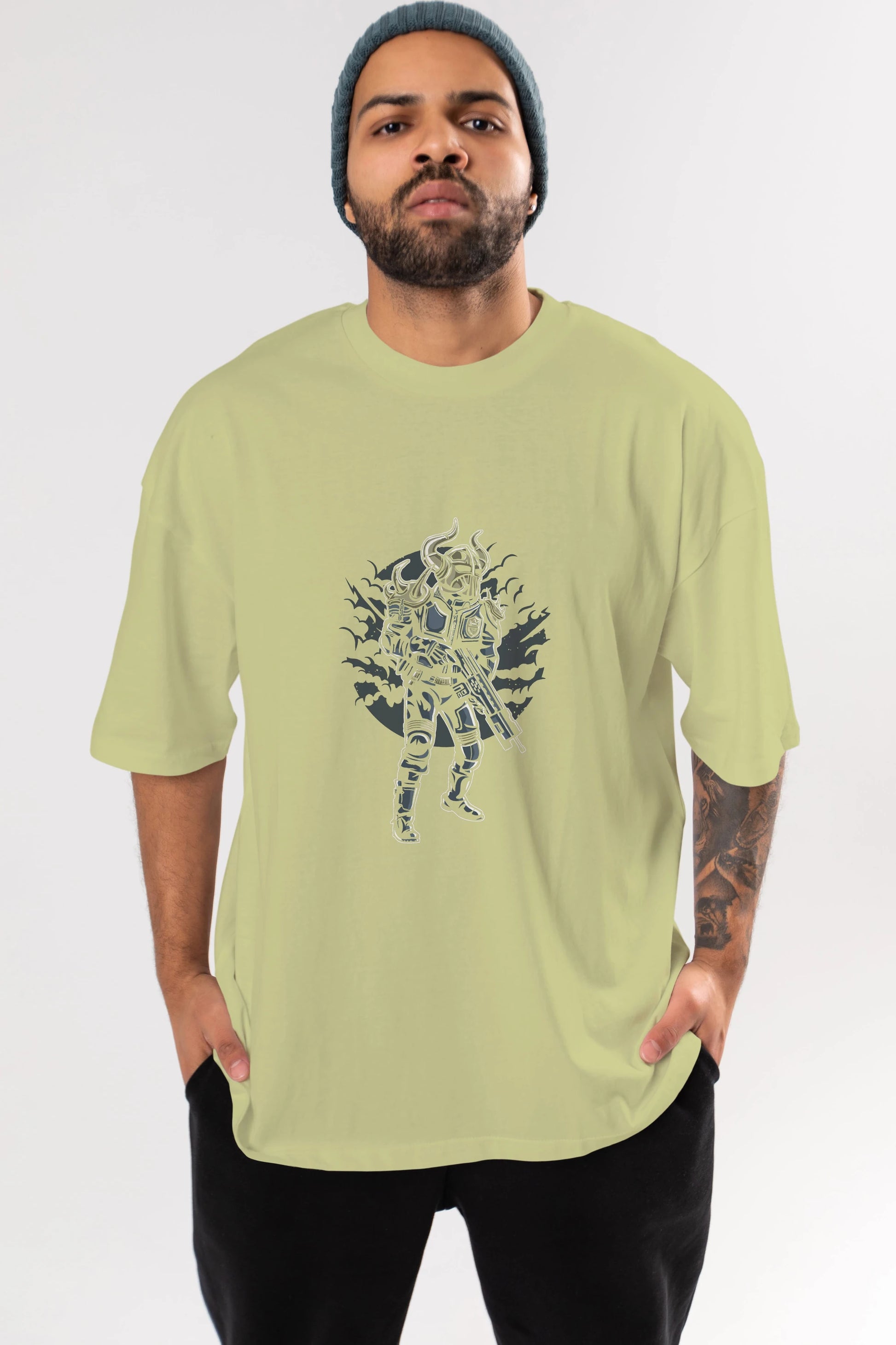 Viking Soldier Ön Baskılı Oversize t-shirt Erkek Kadın Unisex %100 Pamuk tişort