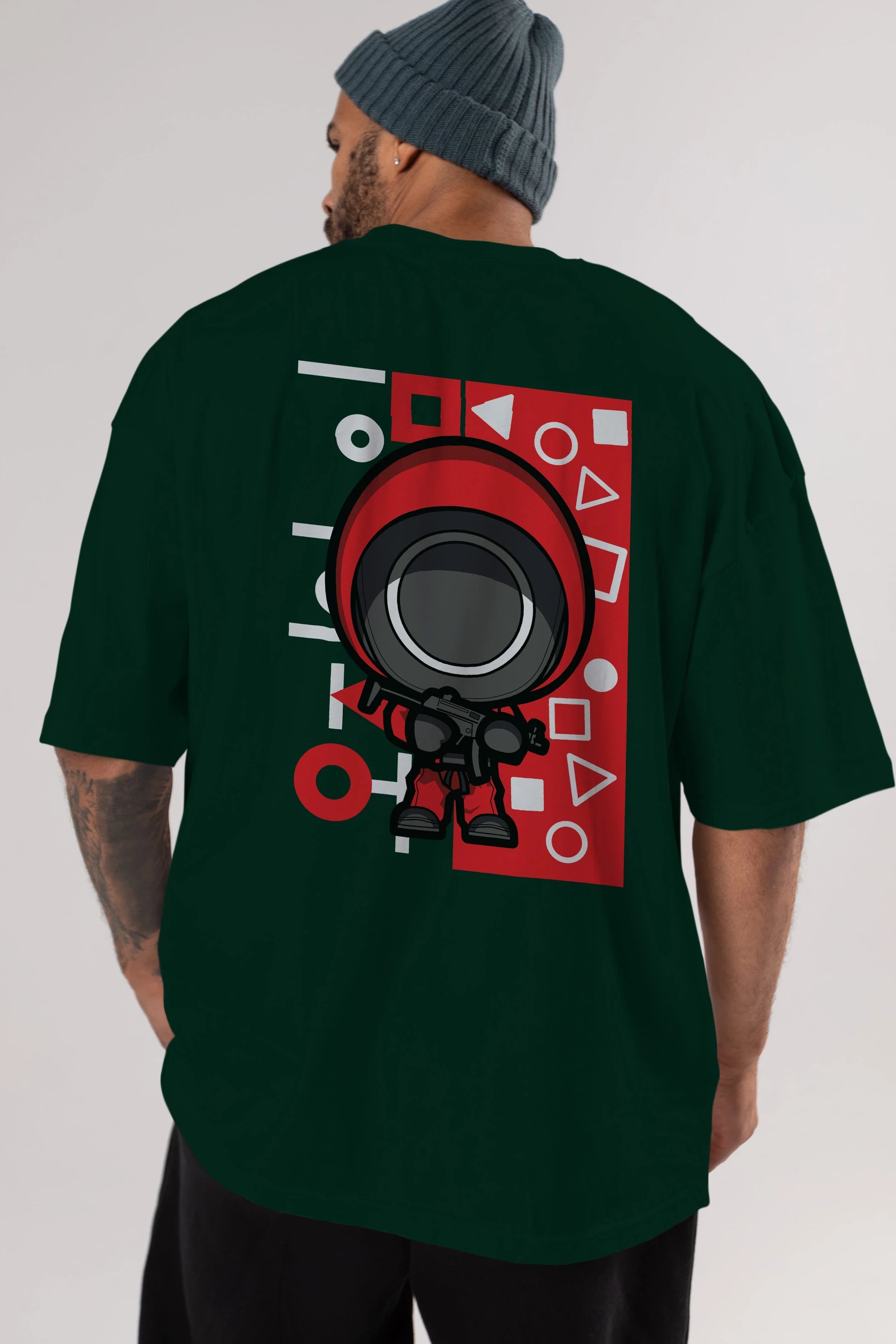 Squid Game (4) Arka Baskılı Oversize t-shirt Erkek Kadın Unisex %100 Pamuk Bisiklet Yaka tişort