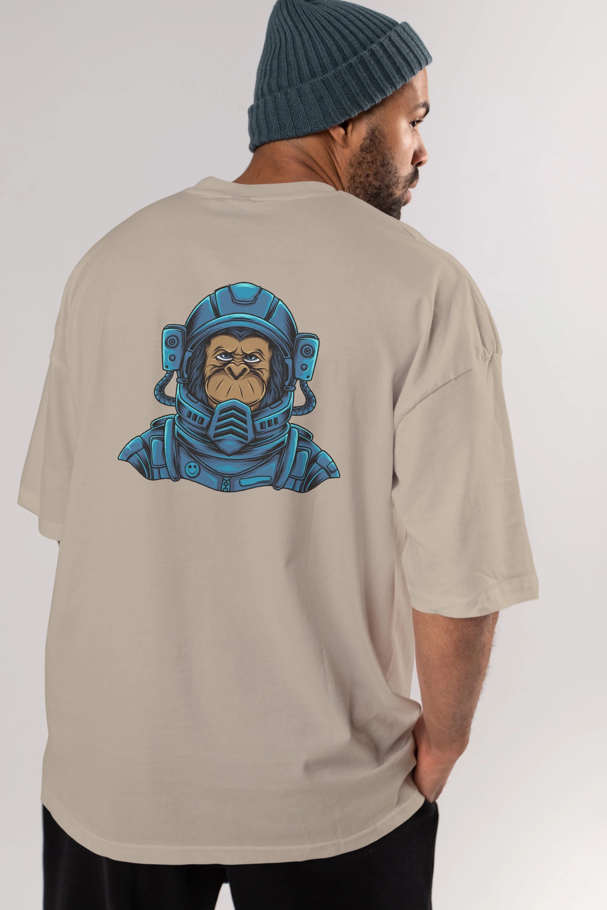 Astromonkey Arka Baskılı Oversize t-shirt Erkek Kadın Unisex