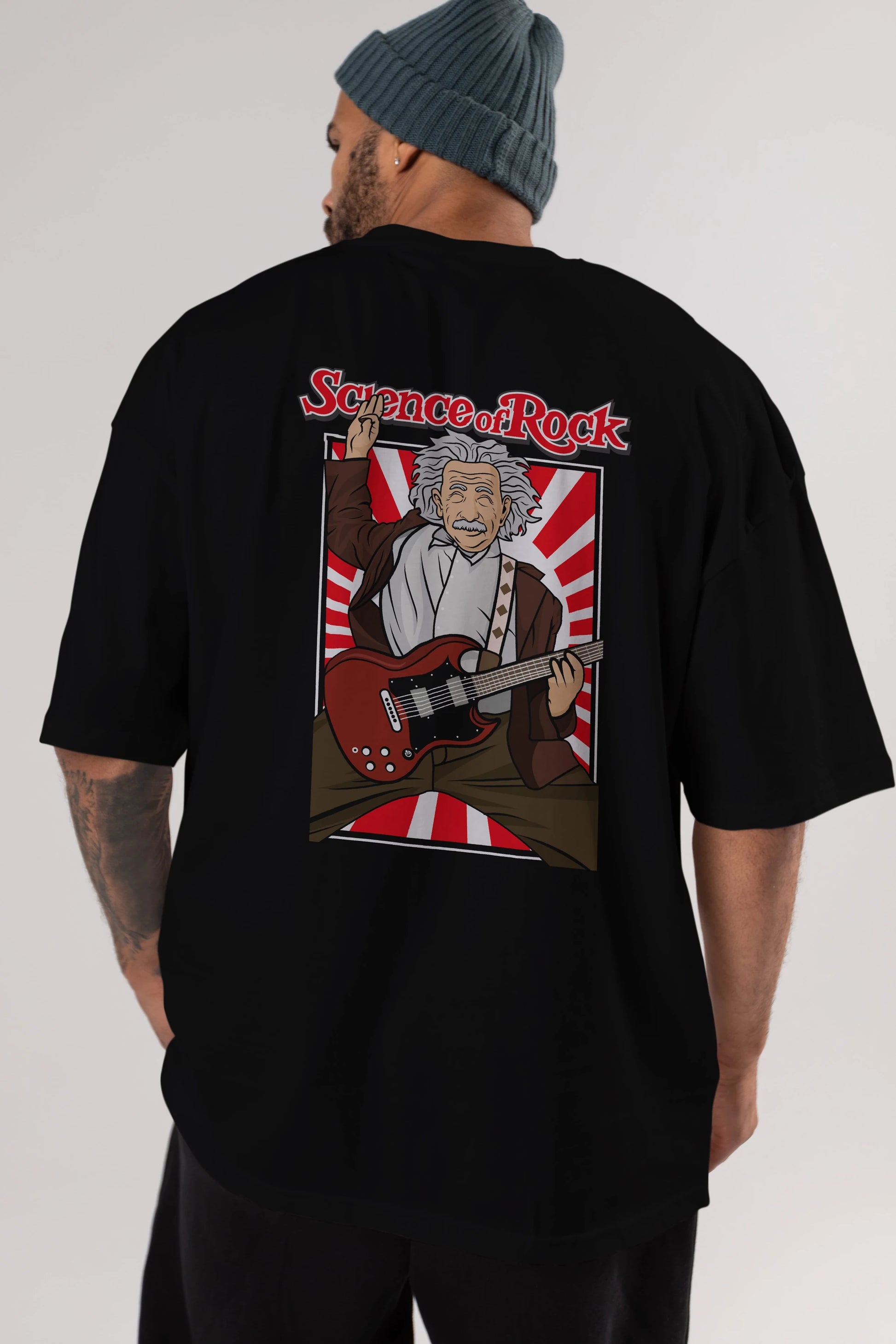 Einstein Science Of Rock Arka Baskılı Oversize t-shirt Erkek Kadın Unisex %100 Pamuk tişort