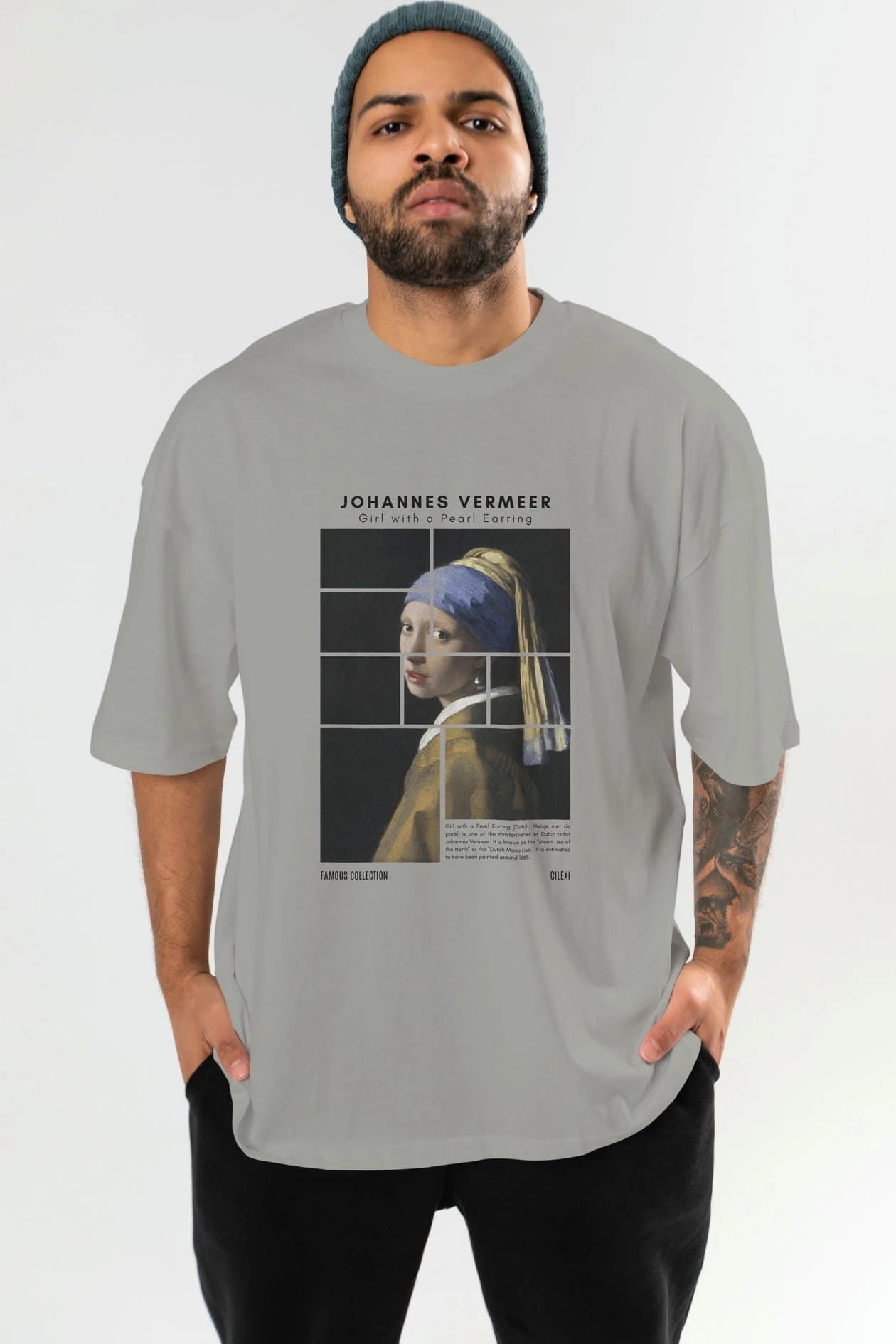 Johannes Vermeer ön Baskılı Oversize t-shirt Erkek Kadın Bisiklet Yaka Pamuk tişort