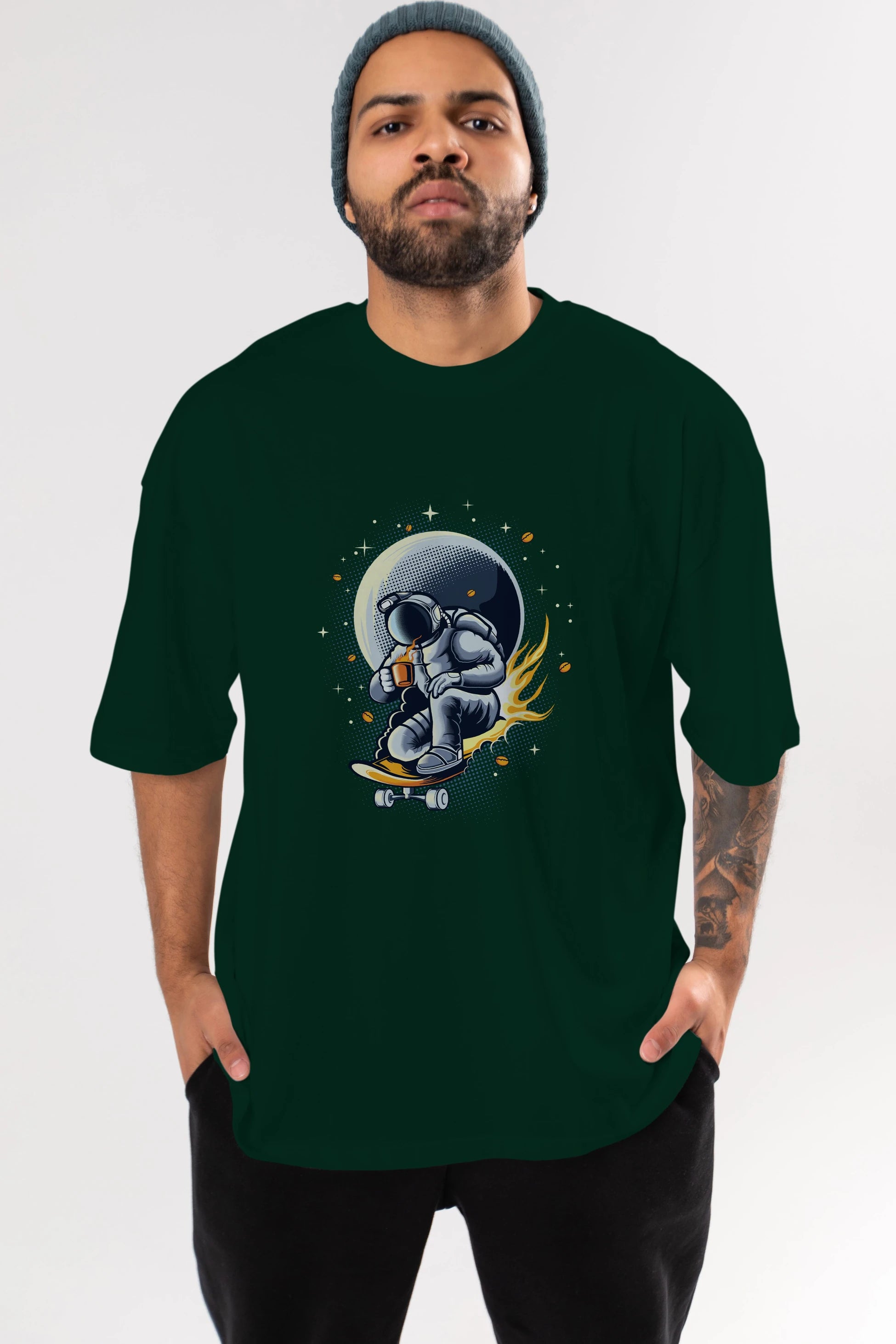 Astro Coffee Addict Ön Baskılı Oversize t-shirt Erkek Kadın Unisex