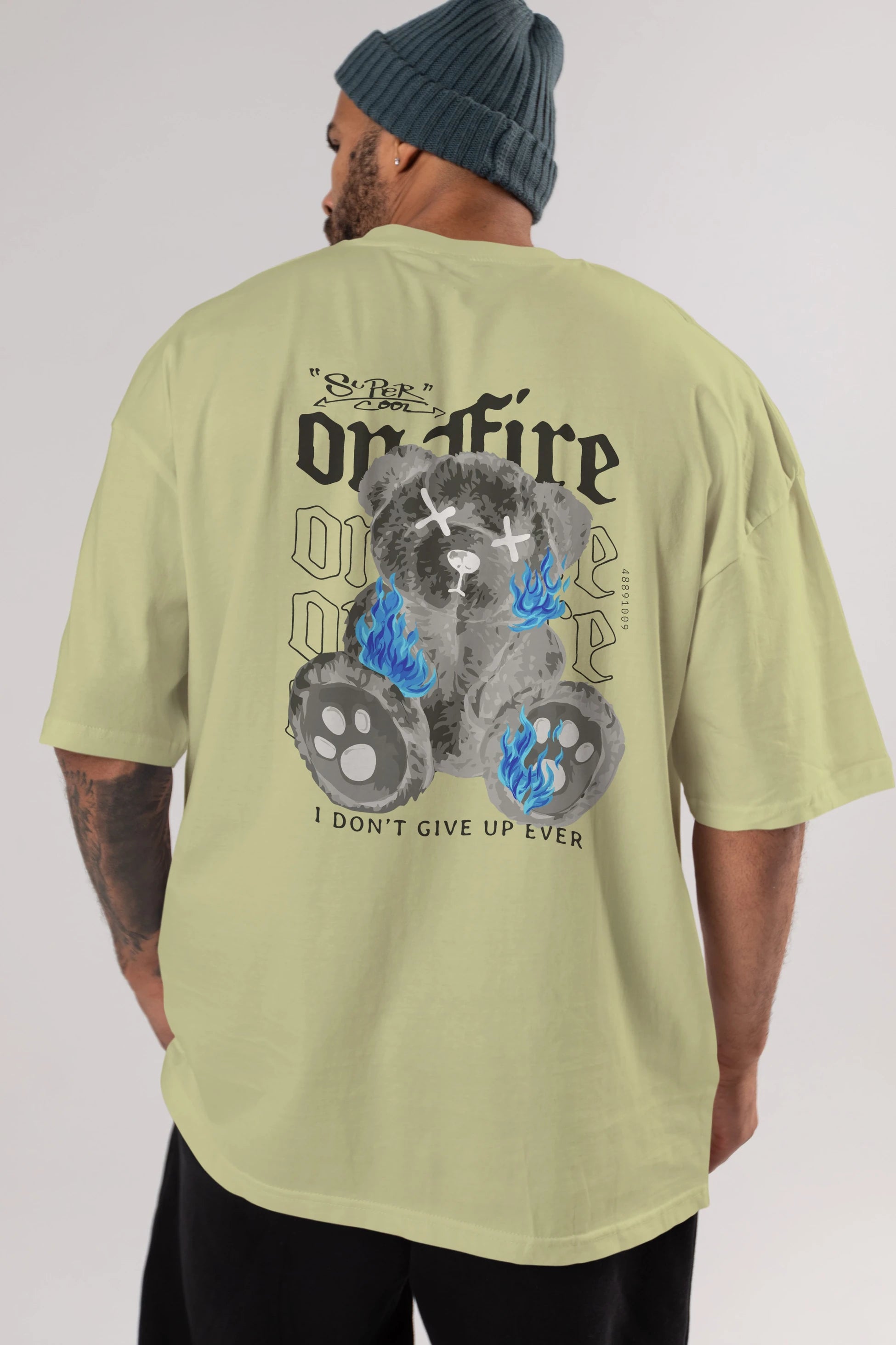 Teddy Bear On Fire Arka Baskılı Oversize t-shirt Erkek Kadın Unisex