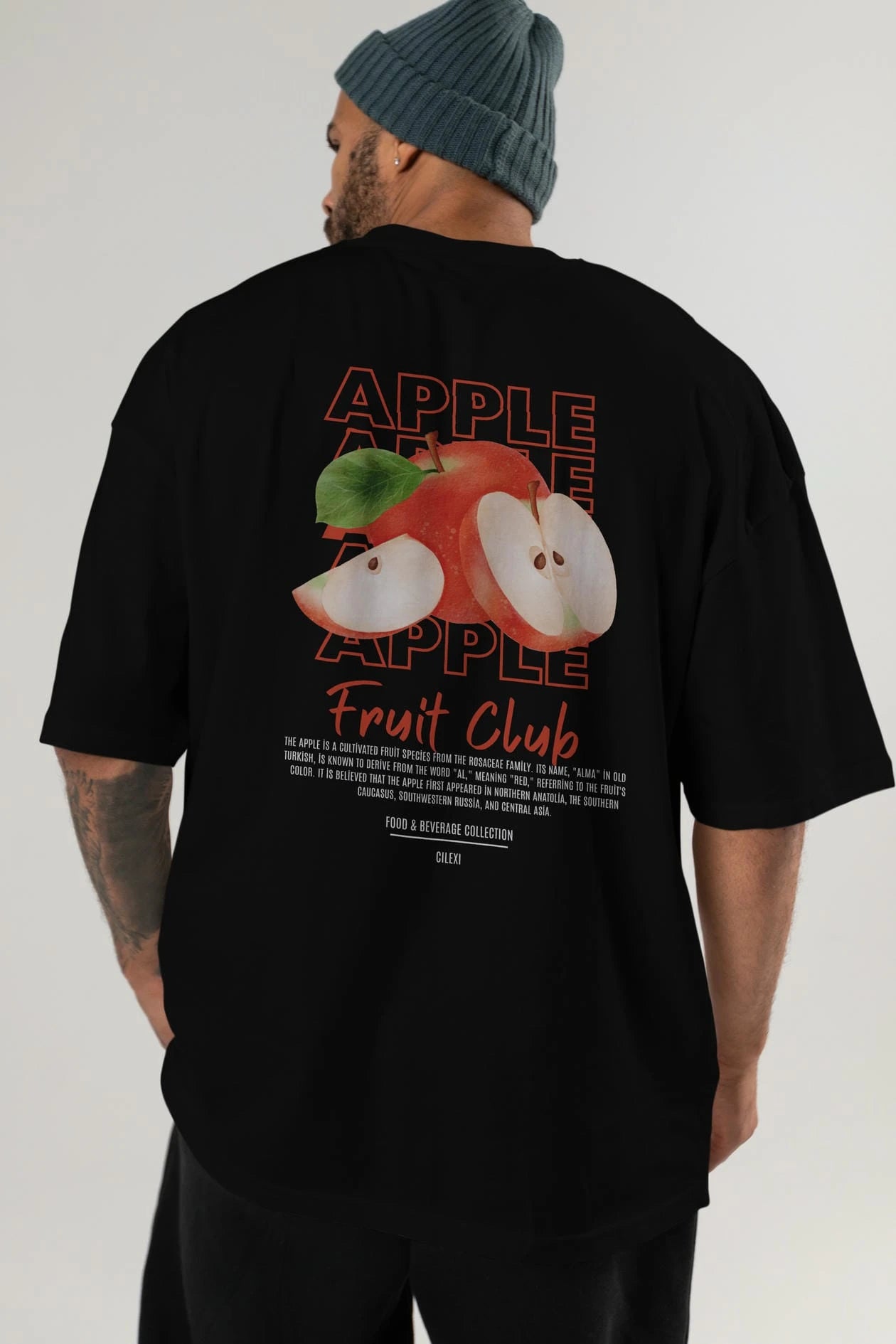 Apple Arka Baskılı Oversize t-shirt Erkek Kadın Pamuk Bisiklet Yaka tişort