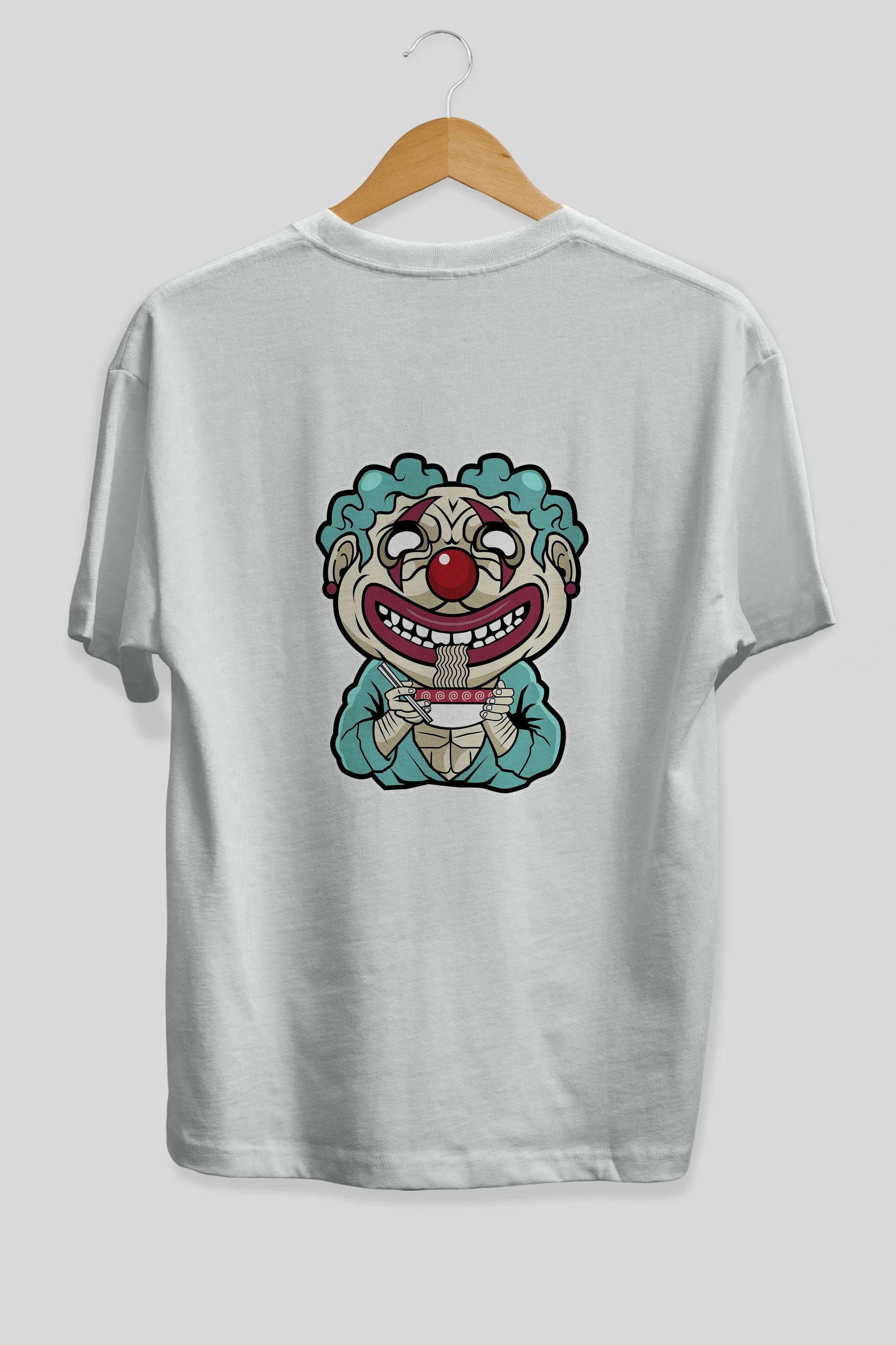 Clown Ramen Arka Baskılı Oversize t-shirt Erkek Kadın Unisex %100 Pamuk tişort