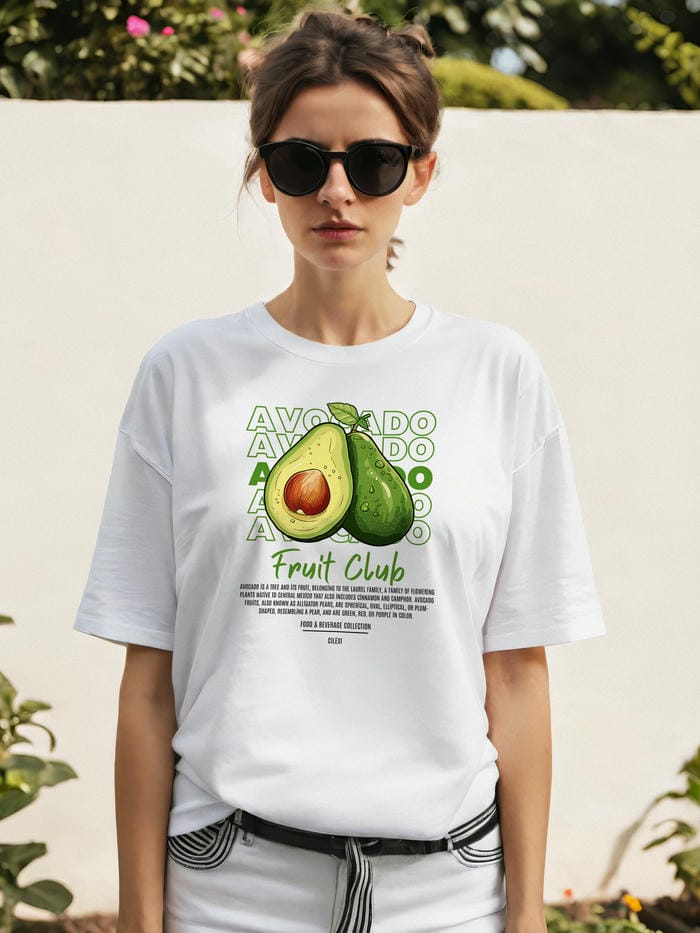 Avocado Ön Baskılı Oversize t-shirt Erkek Kadın Pamuk Bisiklet Yaka tişort