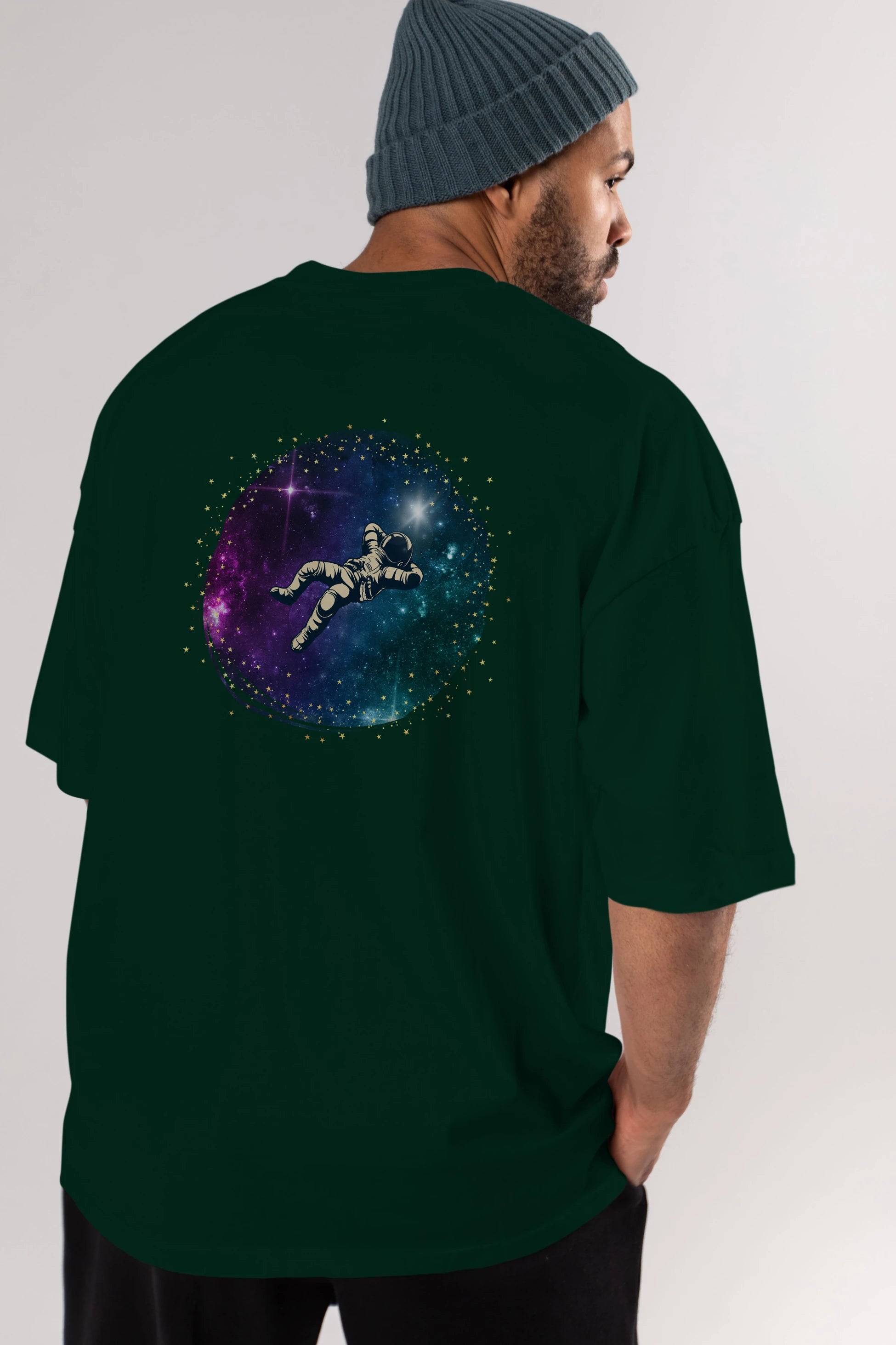 Astronaut in the Galaxy Arka Baskılı Oversize t-shirt Erkek Kadın Unisex