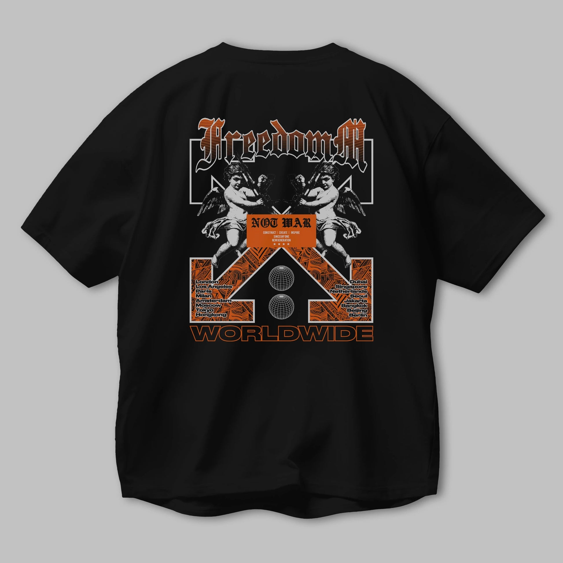 Freedom Worldwide Arka Baskılı Oversize t-shirt Erkek Kadın Unisex